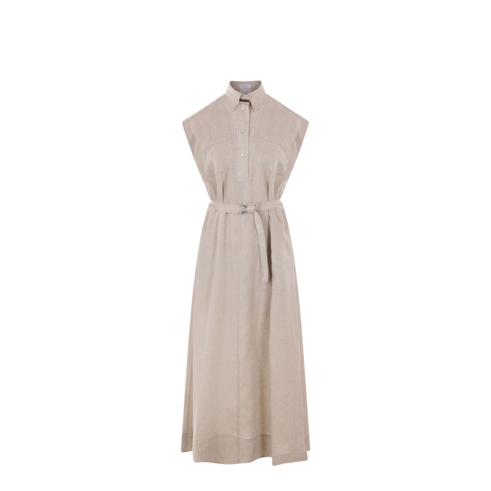 VIP【送料関税込】BRUNELLO CUCINELLI LINEN SHIRTDRESS Brunello Cucinelli - Taupe Llinen Twill Short Sleeve Shirt Dress