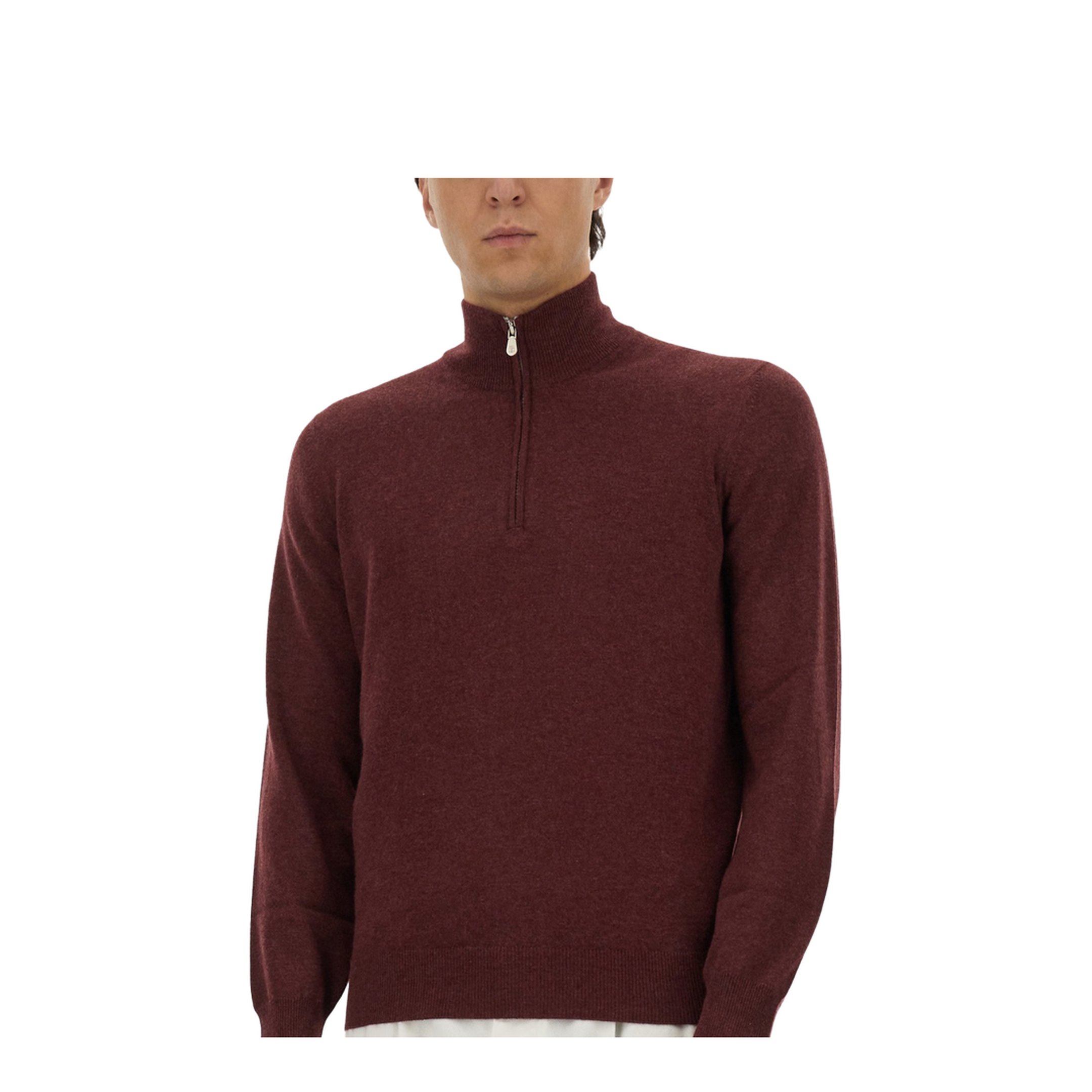 High-necked cashmere sweater with zip opening