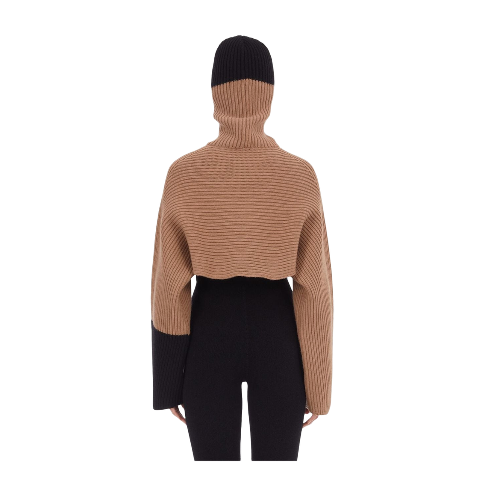 Beige Color-Block Cropped Hoodie
