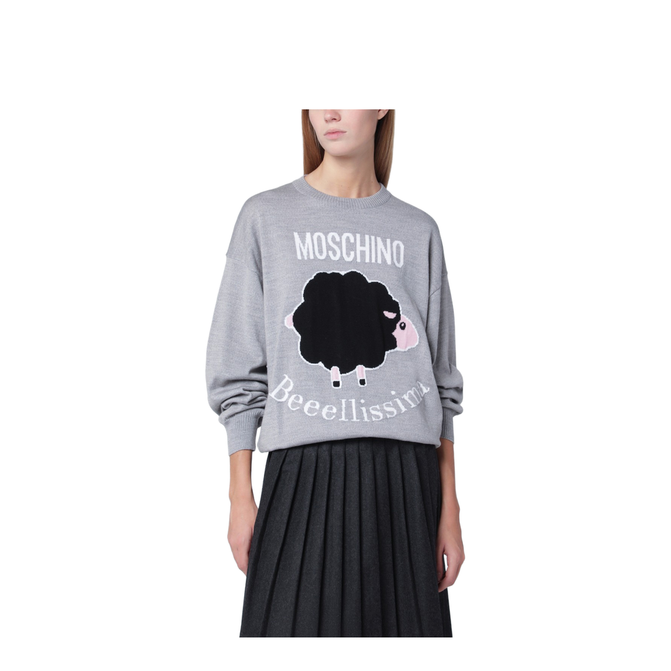 Grey Wool Sweater with Intarsia Logo