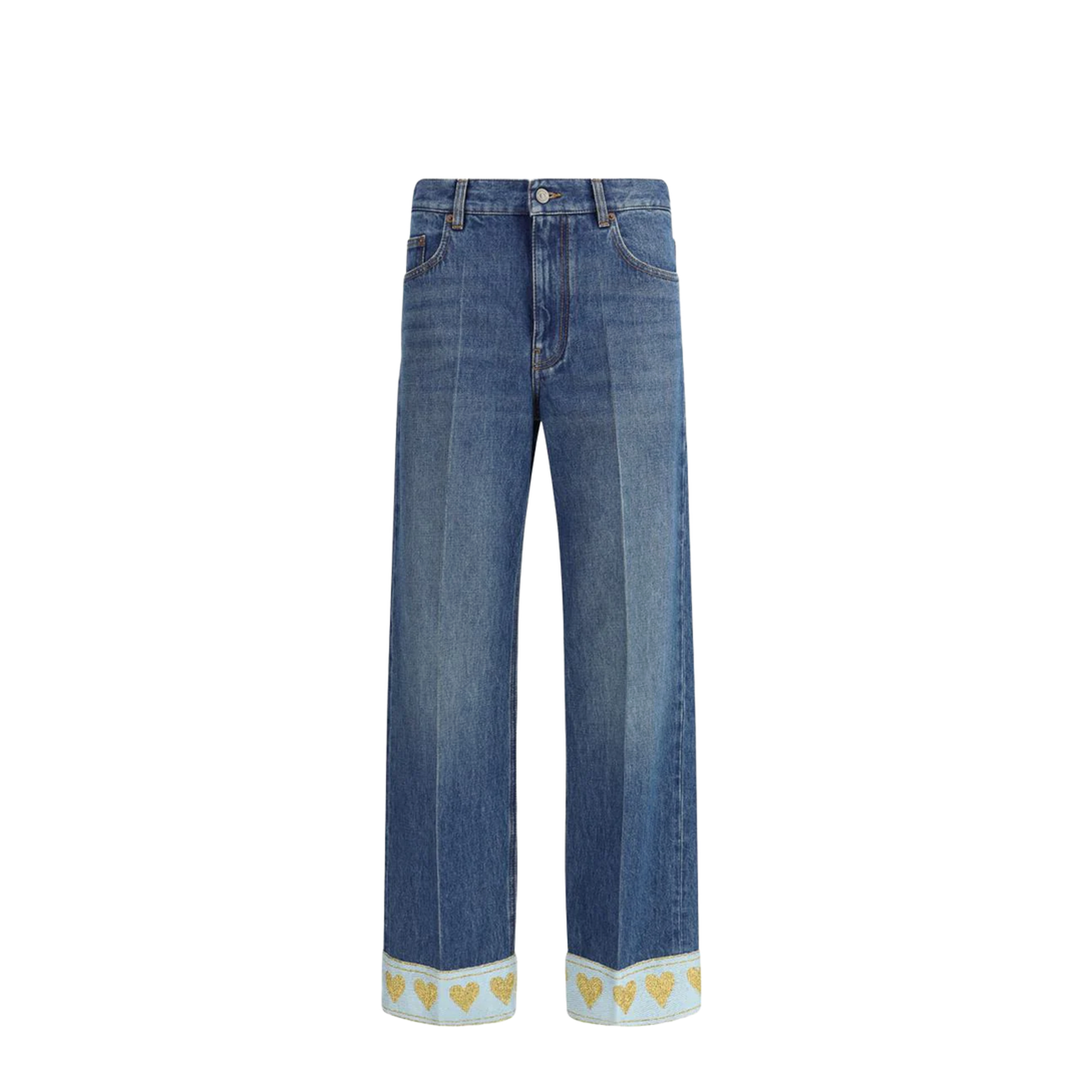 Blue Cotton Straight Leg Jeans