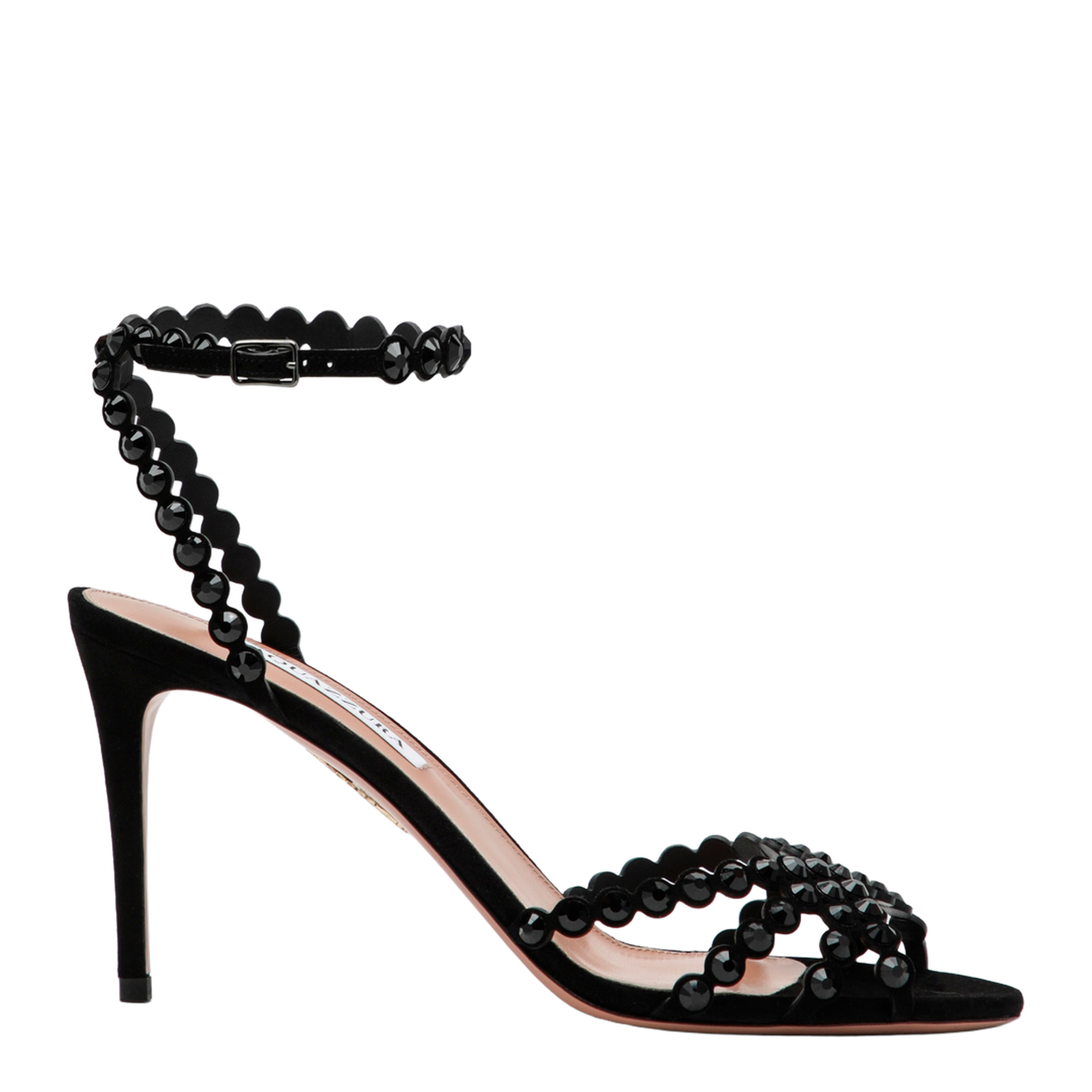 MAYFEYR - Aquazzura - Tequila Black Sandals In Suede With Crystals - TQLMIDS0SUEBJT