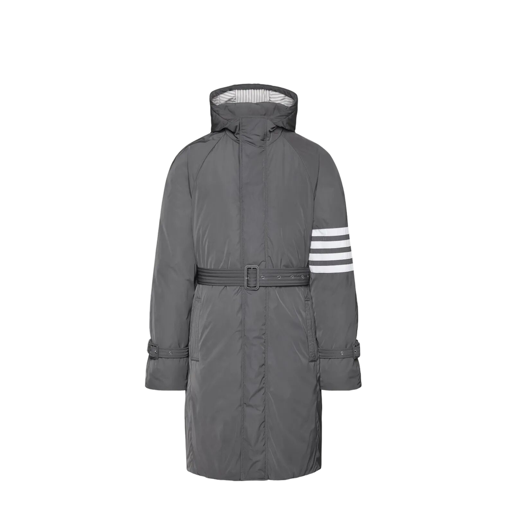 MAYFEYR - Thom Browne - Poly Twill 4-Bar Hooded Down Parka With Belt - MOD091X07259