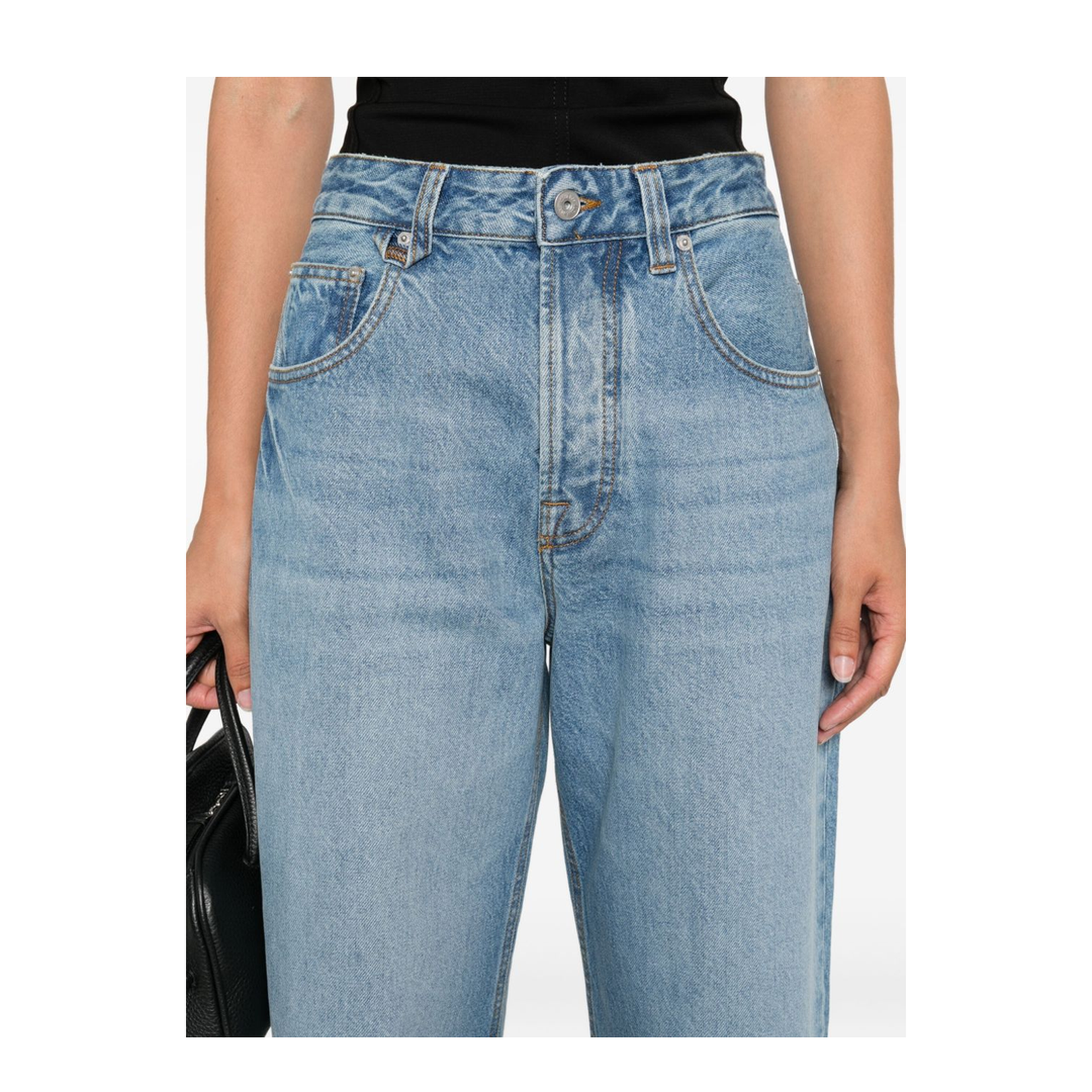 Indigo Blue Concealed Fly and Button Fastening Classic Five Pockets Belt Loops Whiskering Effect