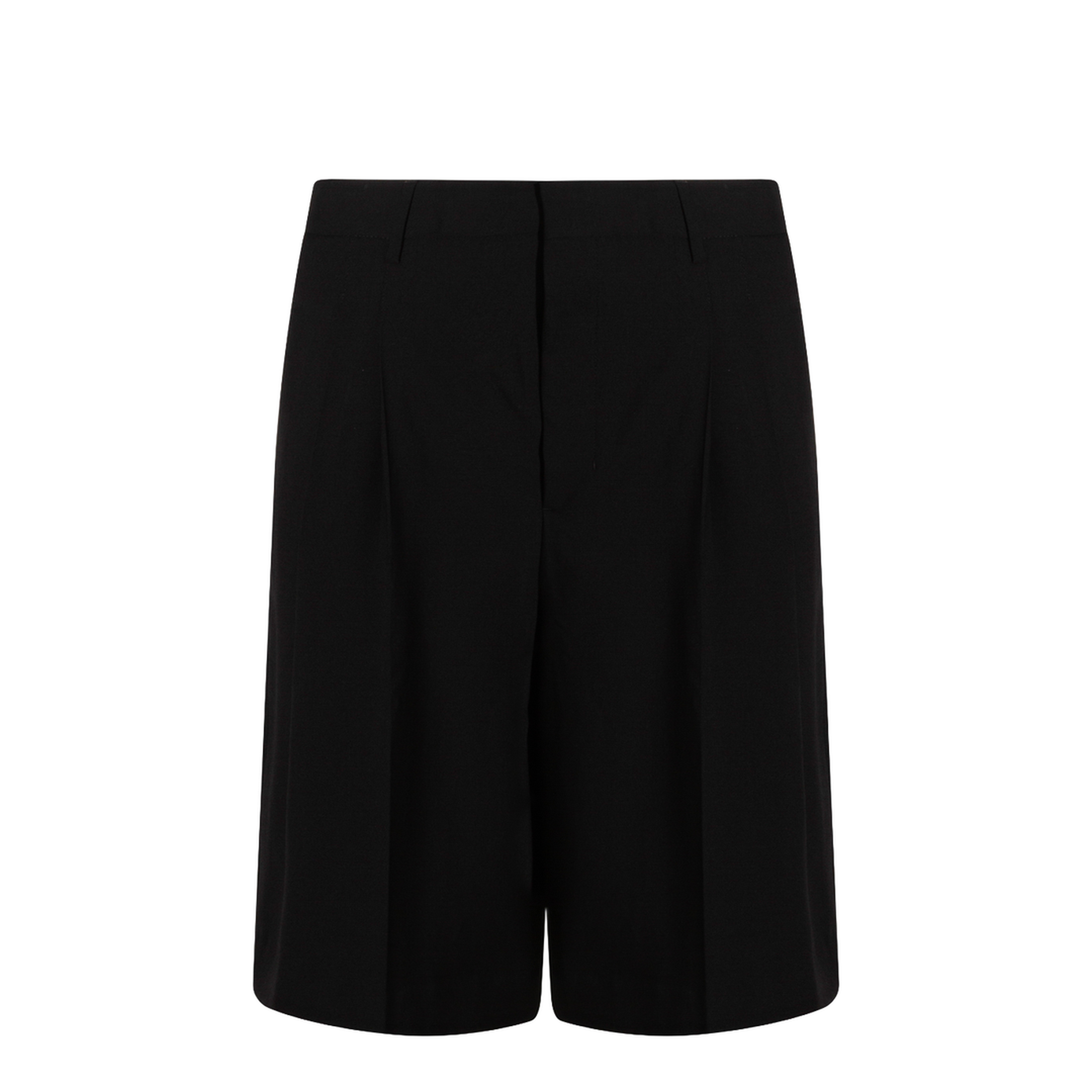 Black Pleated Bermuda Shorts in Cotton