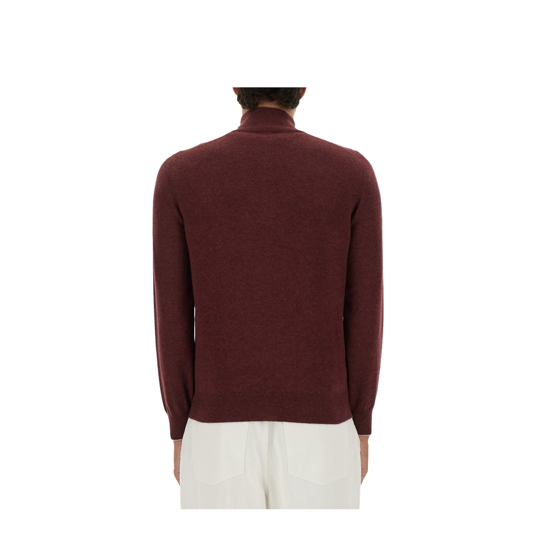 High-necked cashmere sweater with zip opening