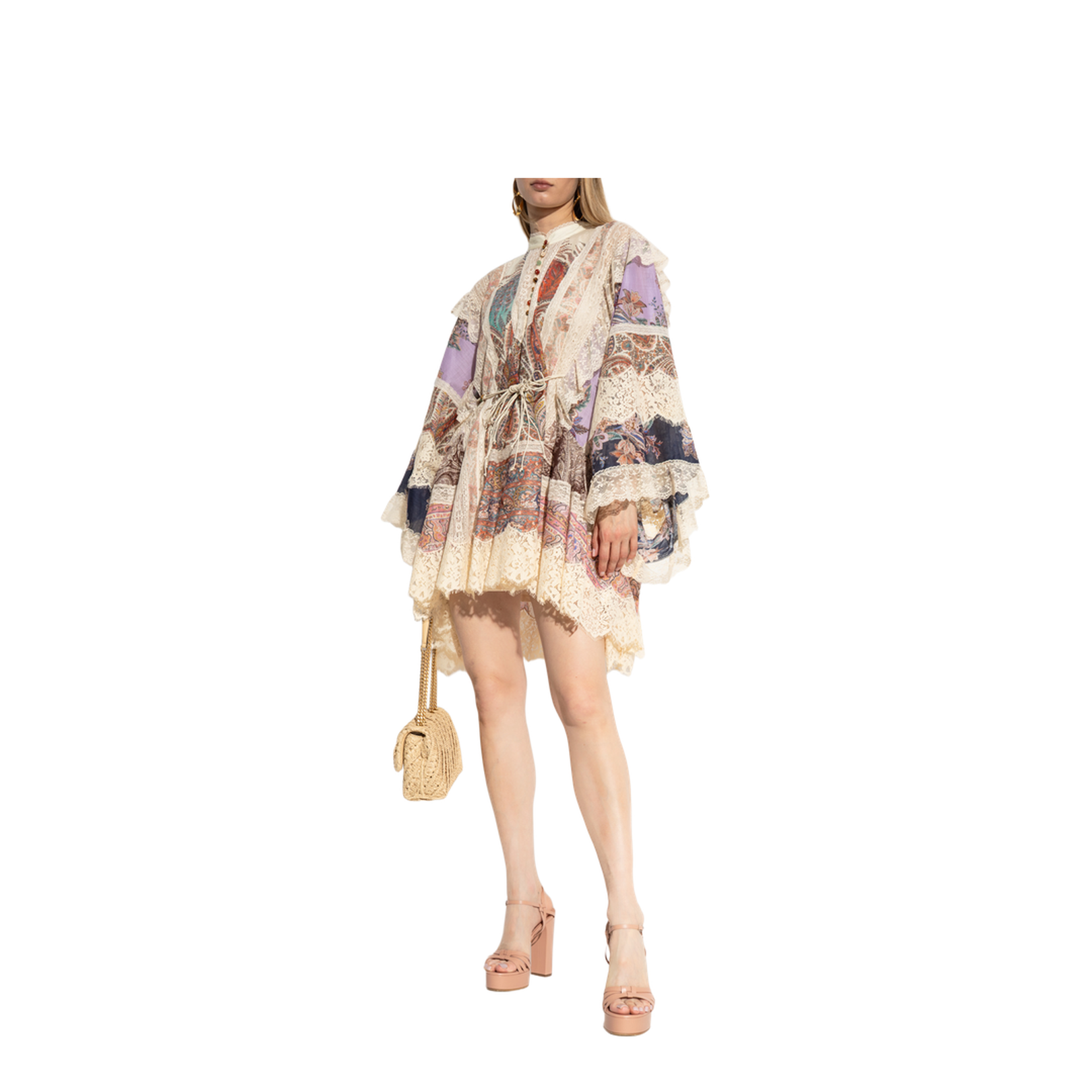 Dress with lace inserts