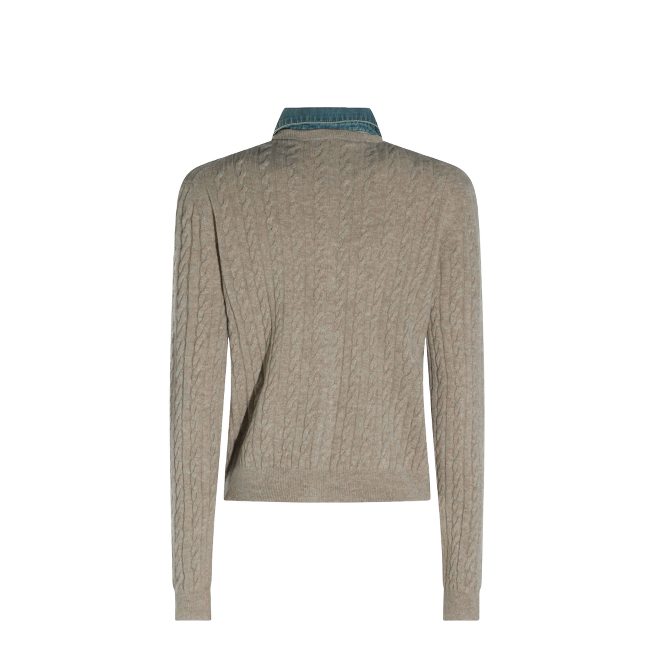 MAYFEYR - MIUMIU - Denim-Collar Cable-Knit Cashmere Cardigan - MMF04CSOOO6342