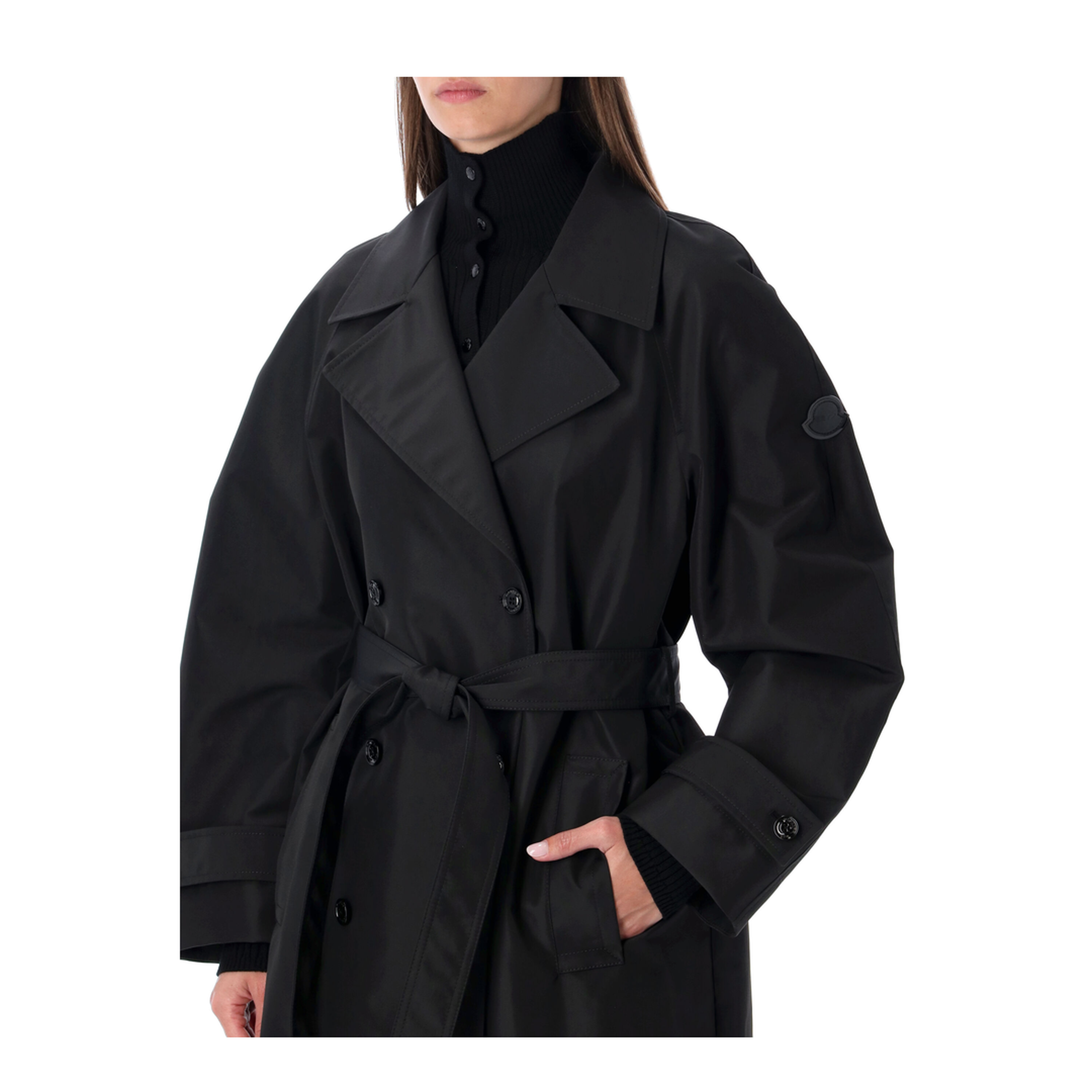 Black Double-Breasted Trench Coat with Belt