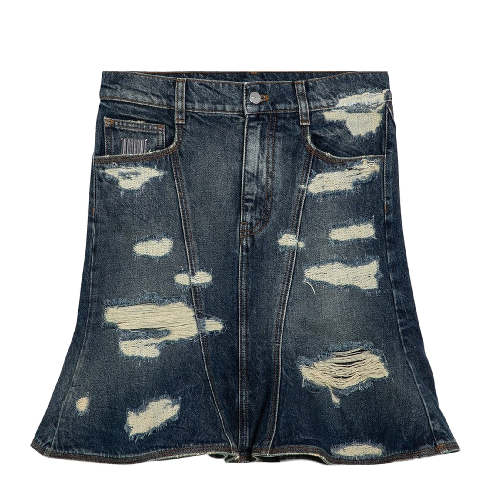 Washed Denim Skirt with Worn Details