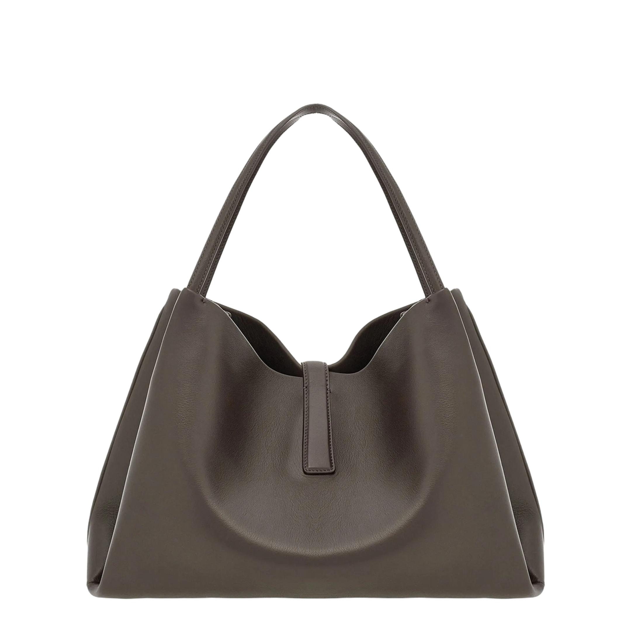 Large Leather Shoulder Bag - Grey