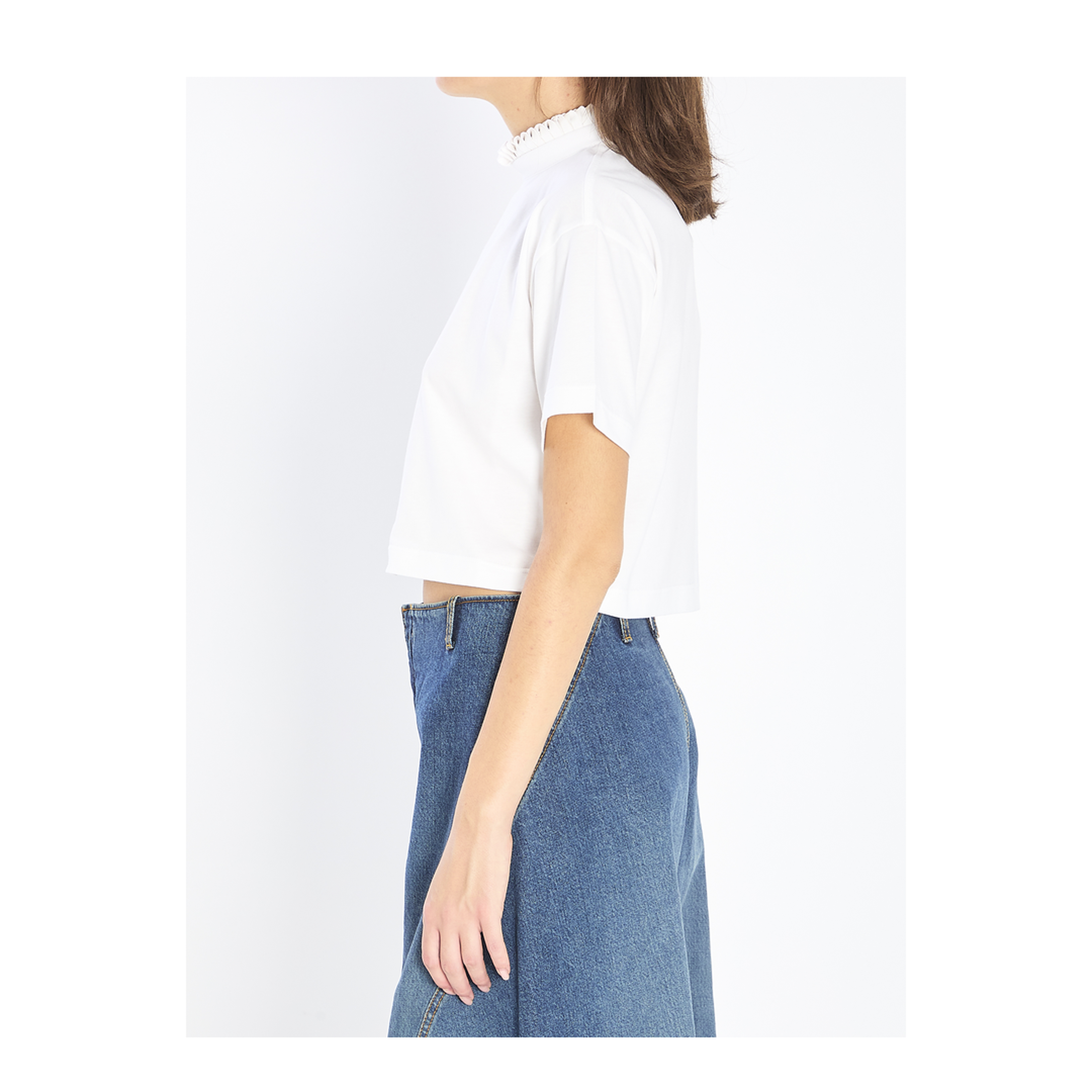 Cropped T-shirt in Cotton Jersey