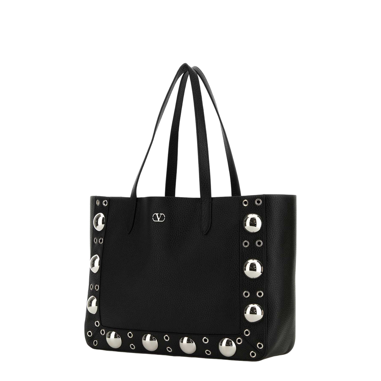 Black Leather Vlogo Signature Shopping Bag