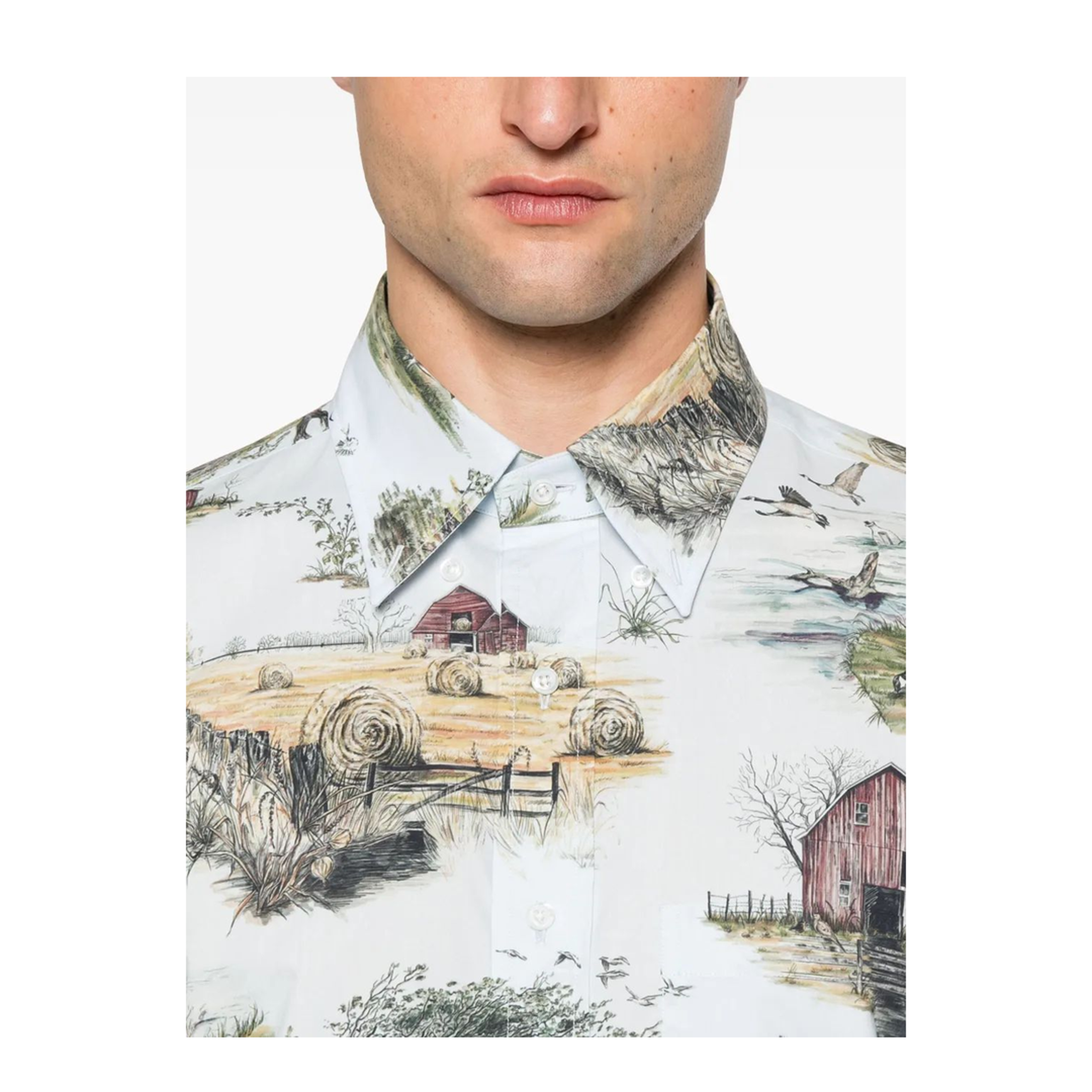 MAYFEYR - Thom Browne - Straight Fit Bd Pc L/S Shirt With Gg Armband In Scenic Toile Small Cotton Popeline - MWL301OF0976996