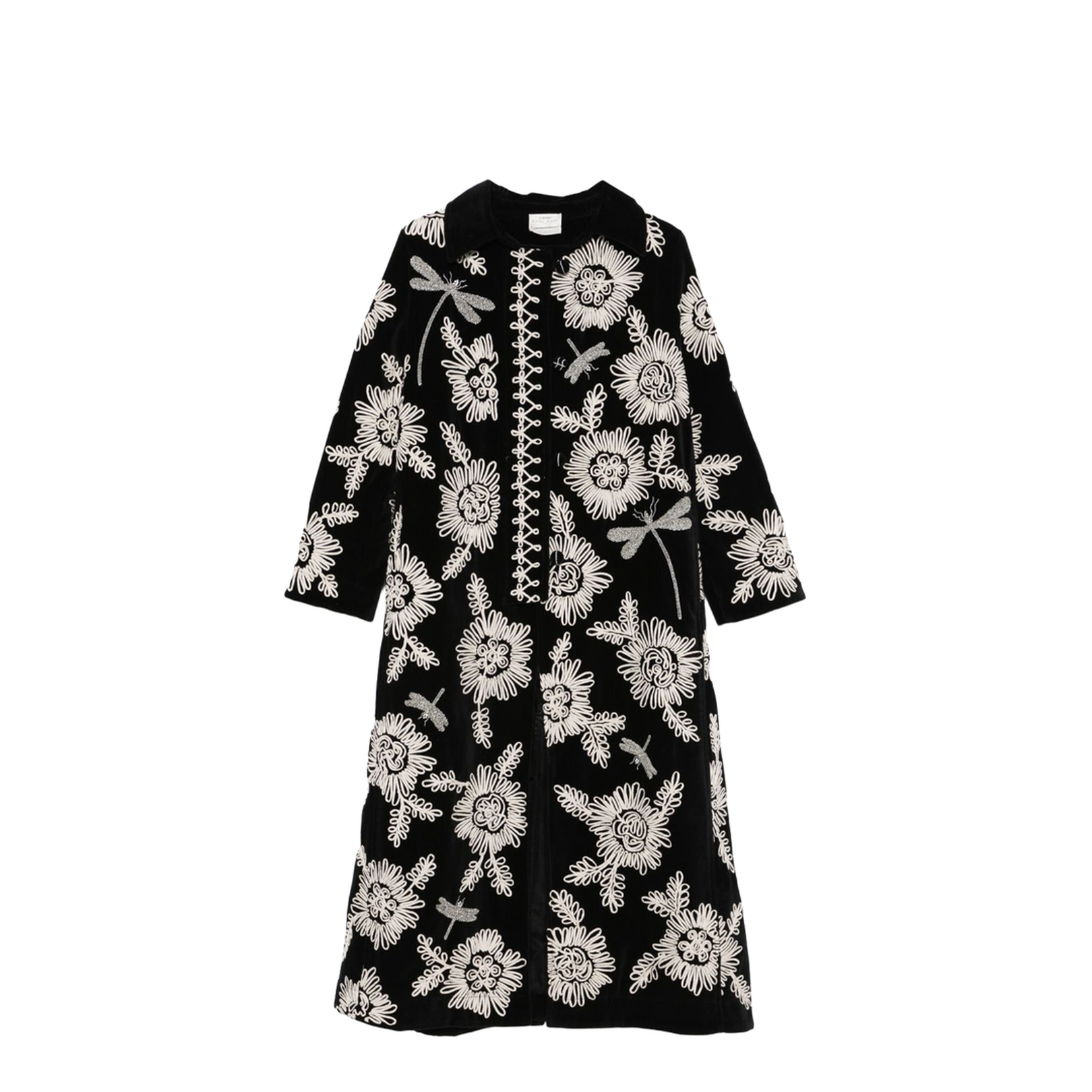 Velvet Coat With Embroidered Floral Motifs