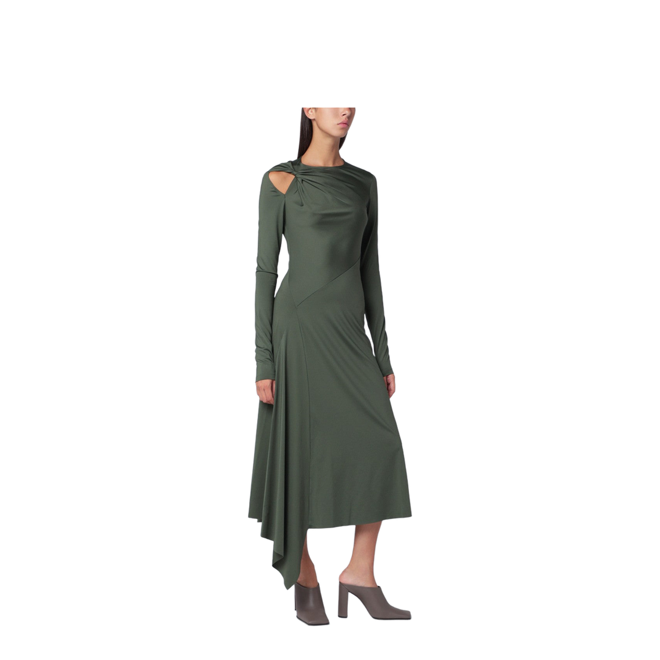 Midi Dress in Oregano Green with Interlace