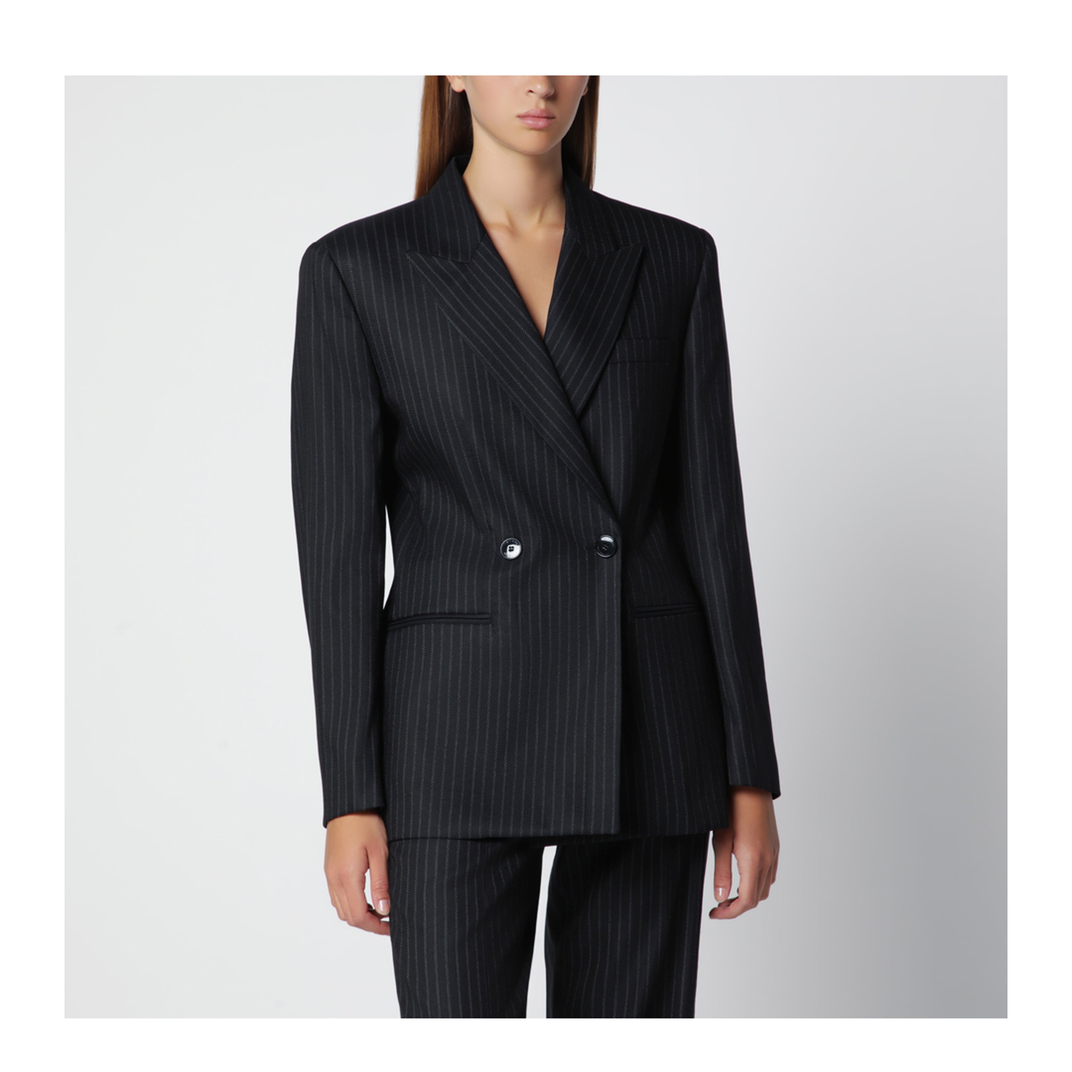 MAYFEYR - Isabel Marant - Black Double-Breasted Pinstripe Jacket - VE0690FAD3F01I01BK