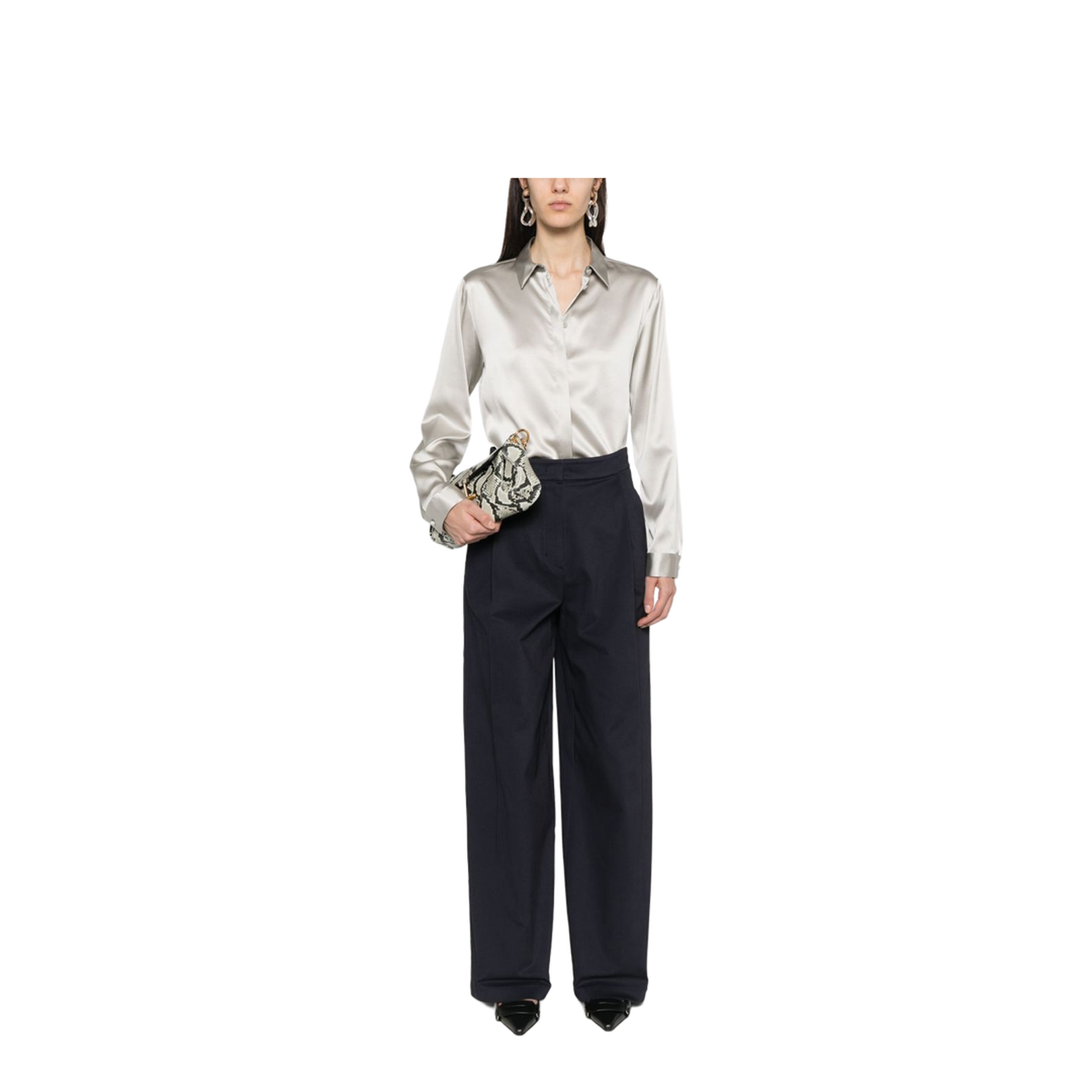 Light Grey Concealed Front Button Fastening Shirt