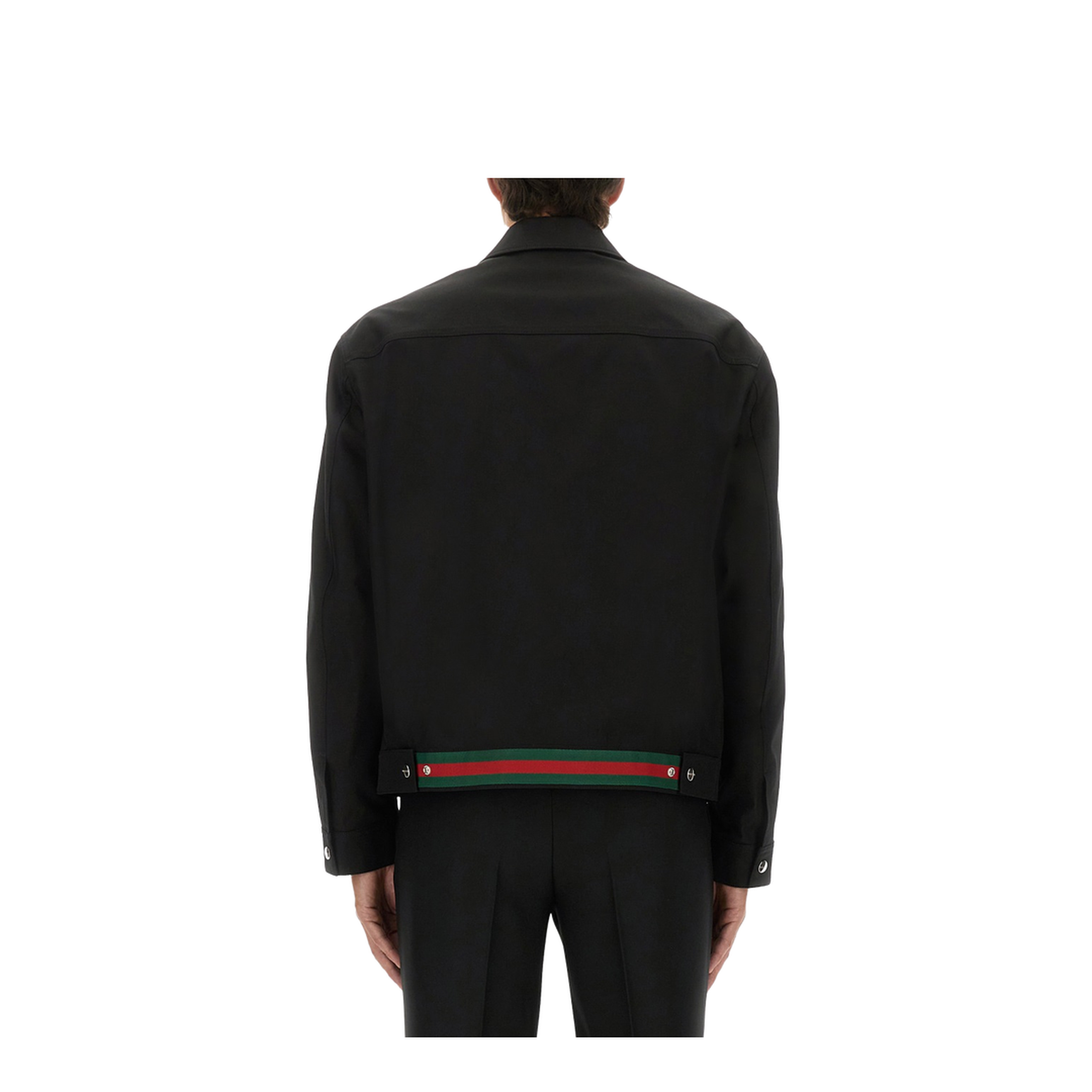 Cotton Twill Jacket with Web Detail in Black