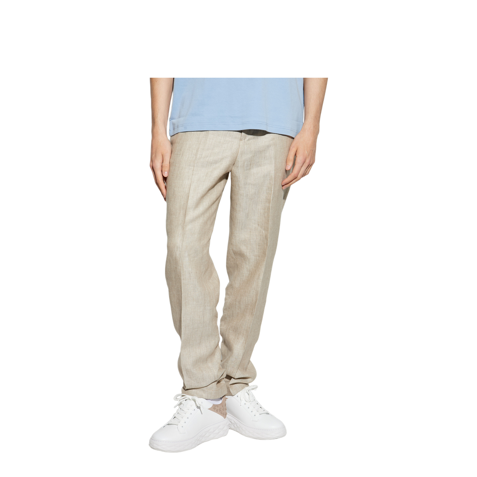 Tapered Linen and Wool-Blend Trousers Beige