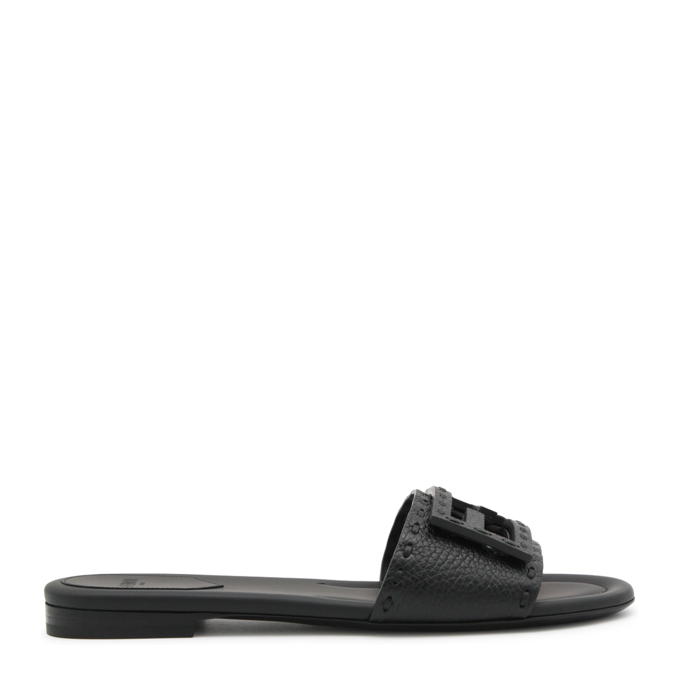 Black Leather Baguette Slides