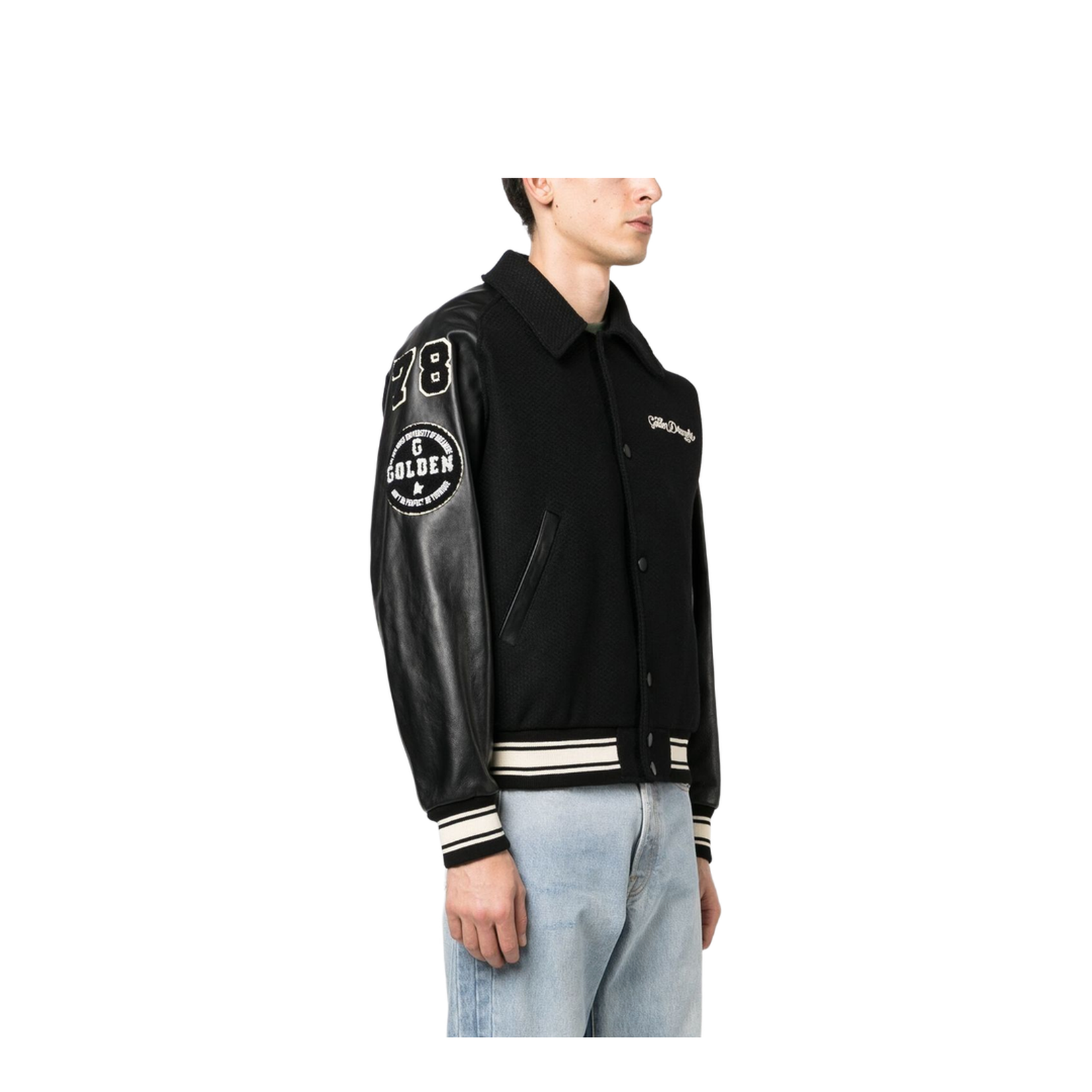 Black Wool Bomber Jacket with Patch