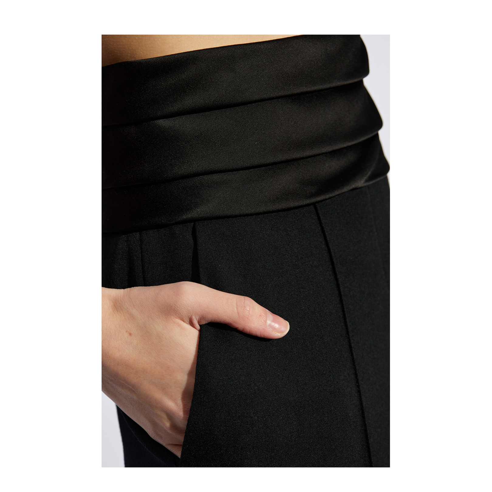 Black High-Waisted Satin Tailored Pants