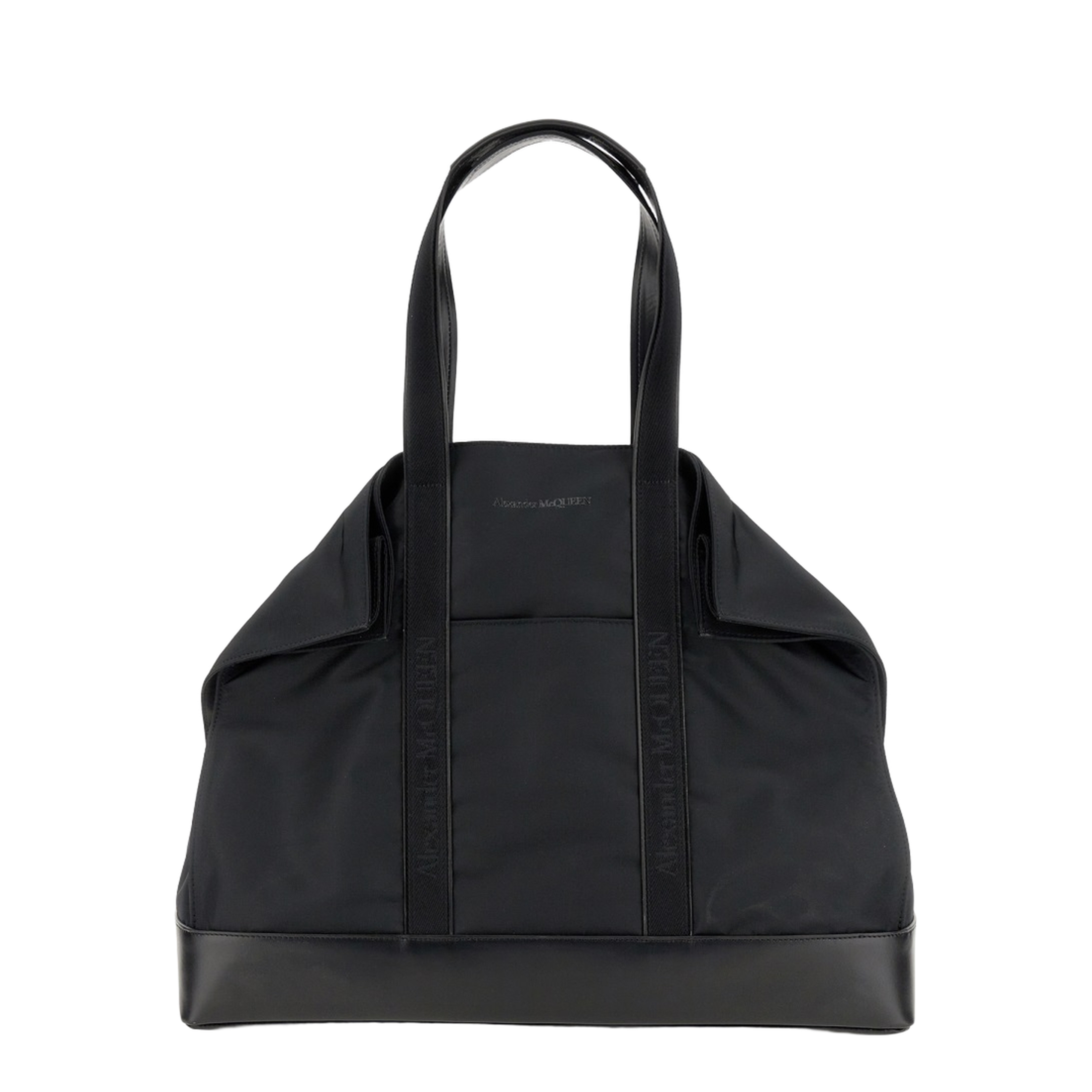 Logo Embroidered Fabric Tote Bag Black