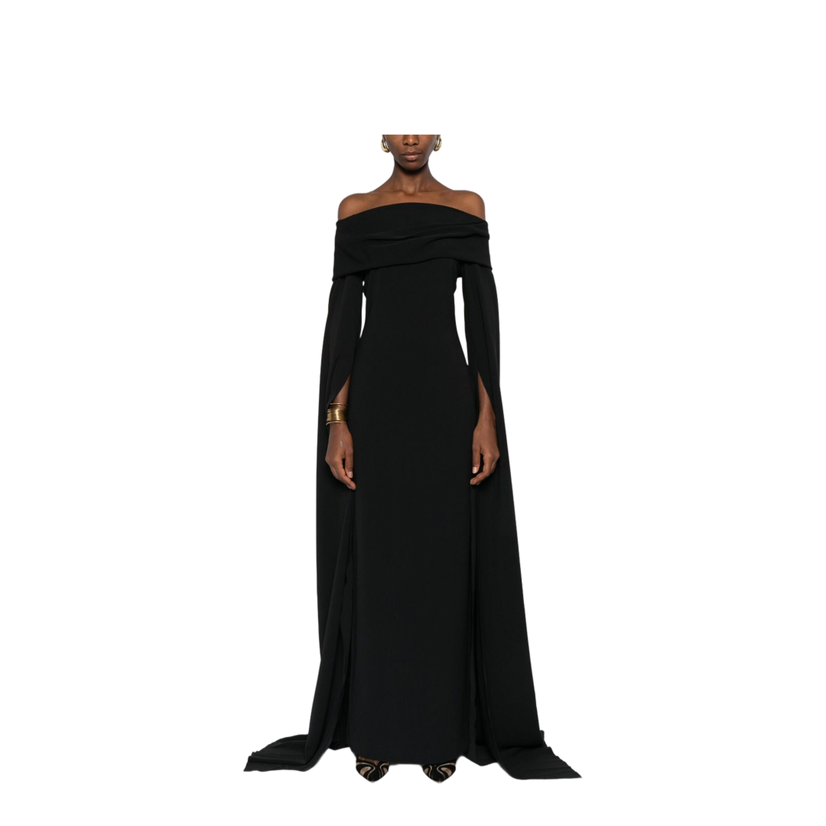 Black Off-Shoulder Neckline Maxi Length Dress