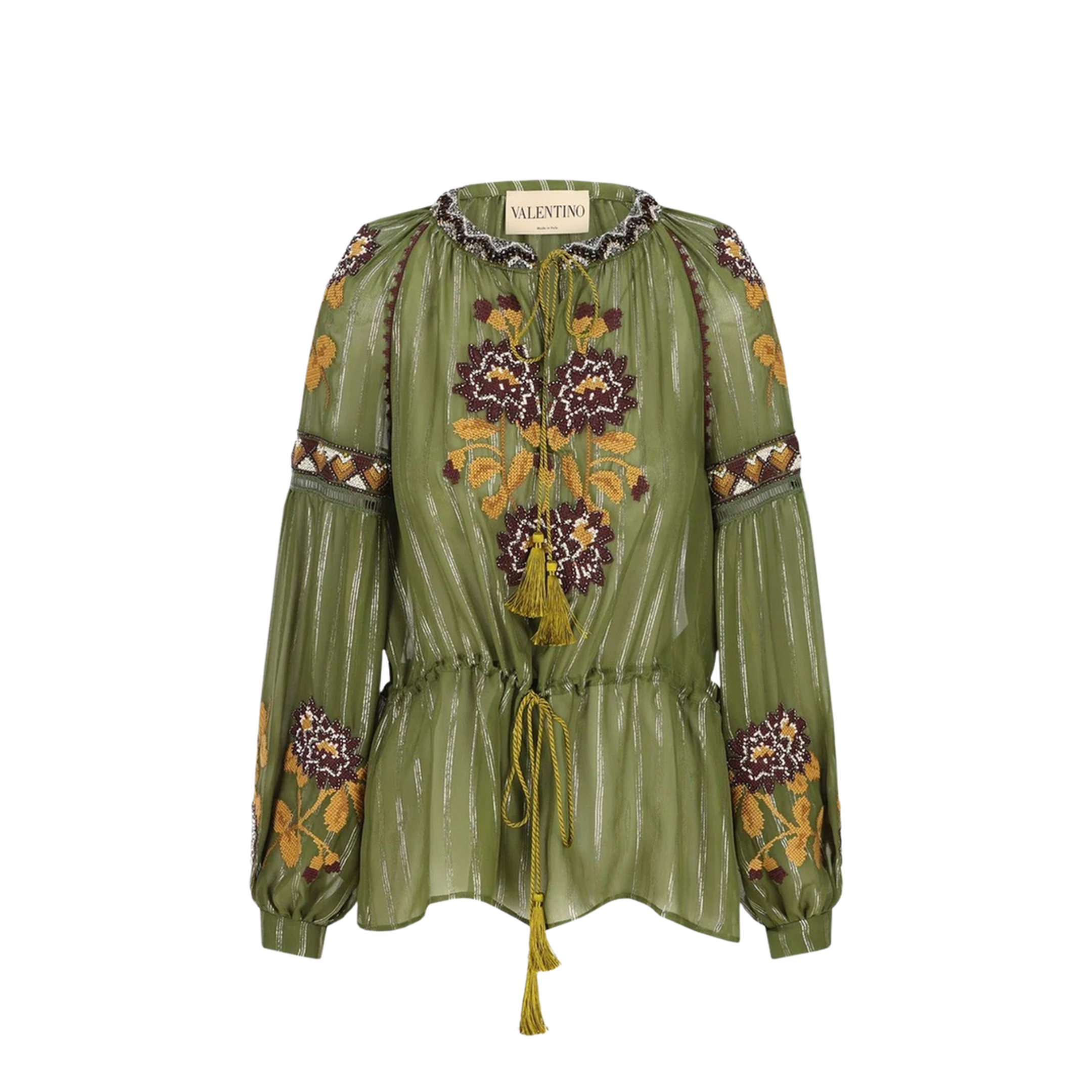 Embroidered Lurex Silk Shirt Green Camou