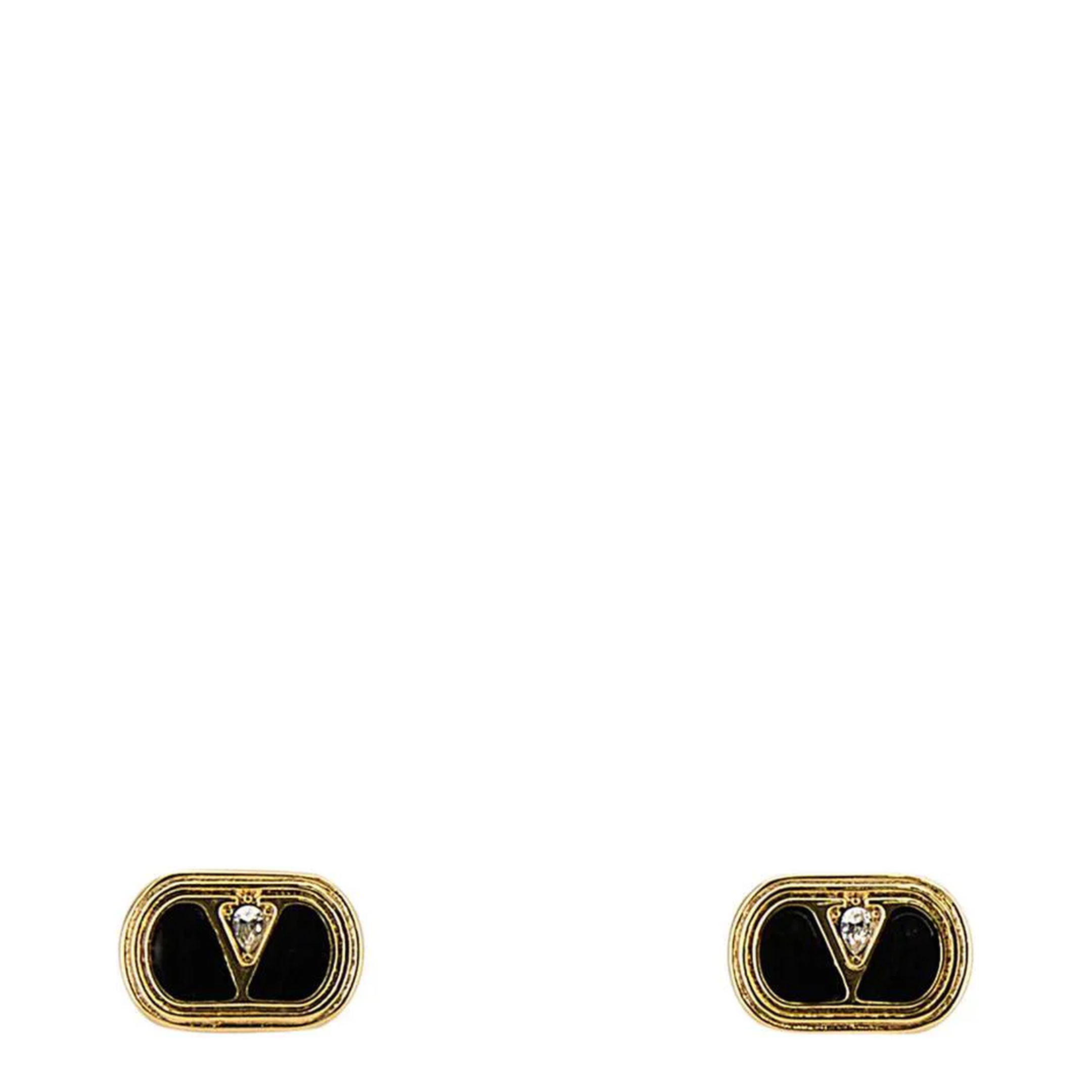 Two-tone Enamel and Metal VLogo Earrings