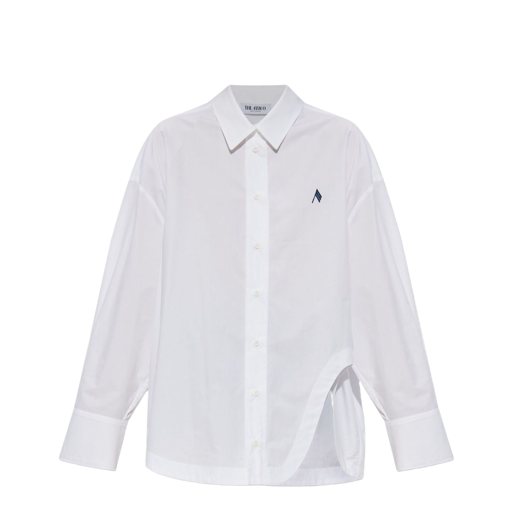 Shirt in White and Navy Blue Popeline