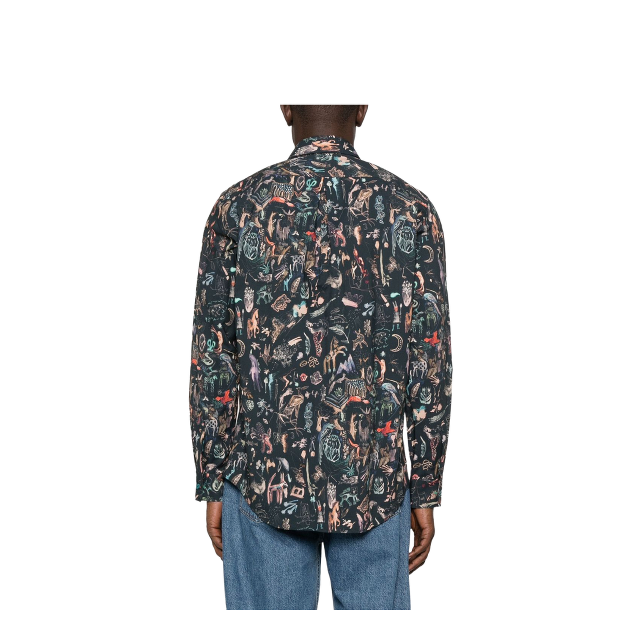 Blue Shirt Long-Sleeve Animal Print