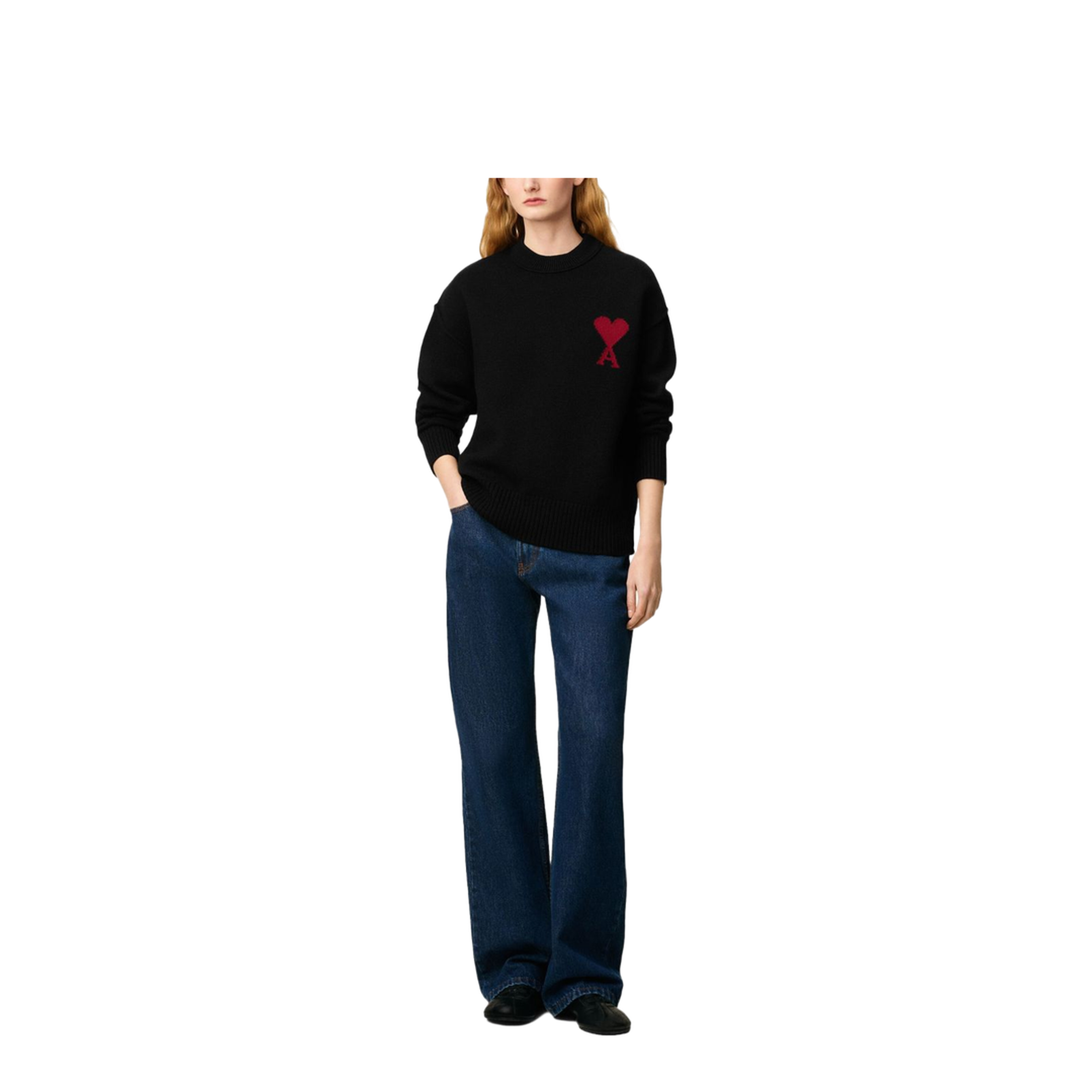 Black Wool De Coeur Crewneck Sweater