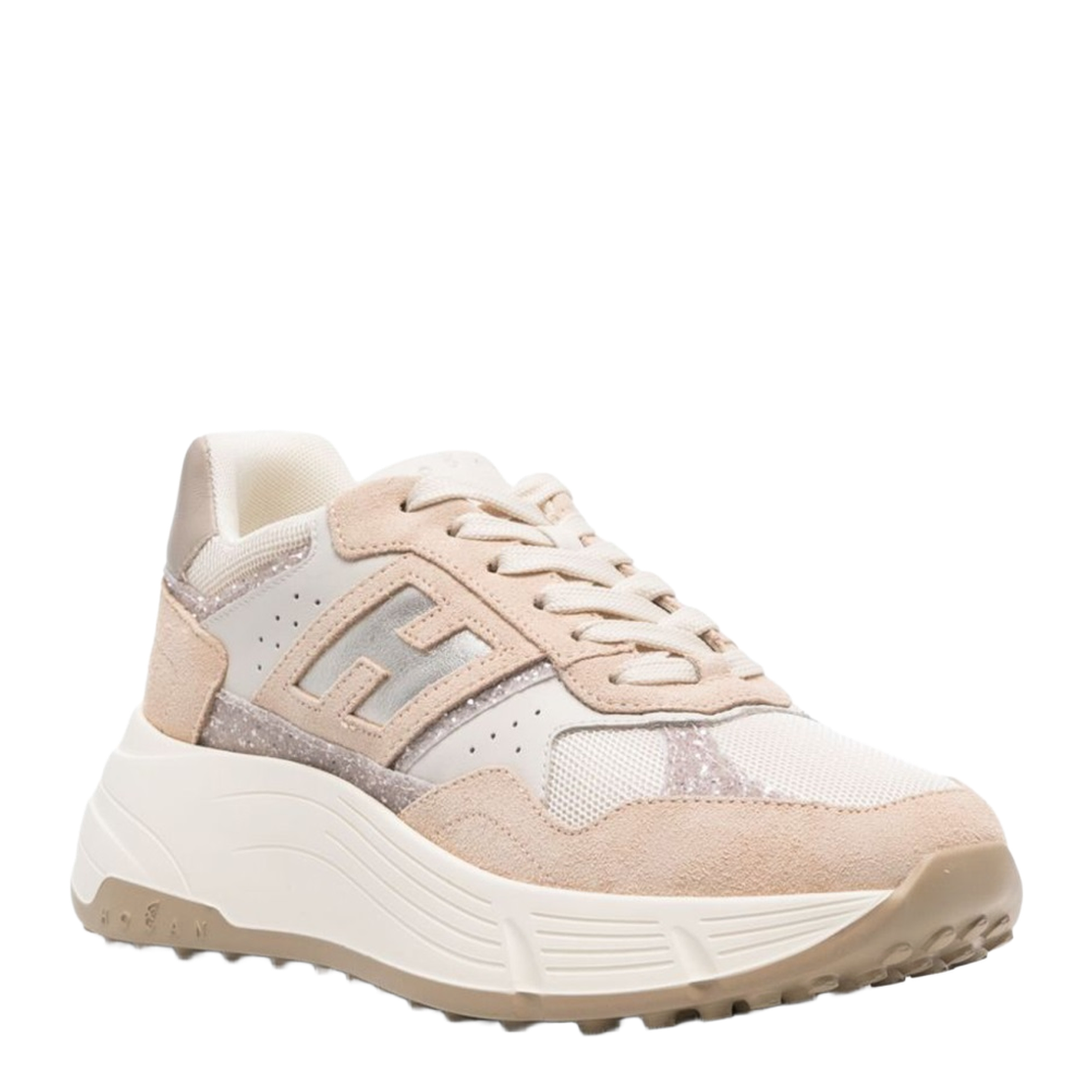Blush Beige Front Lace-Up Fastening Chunky Sole