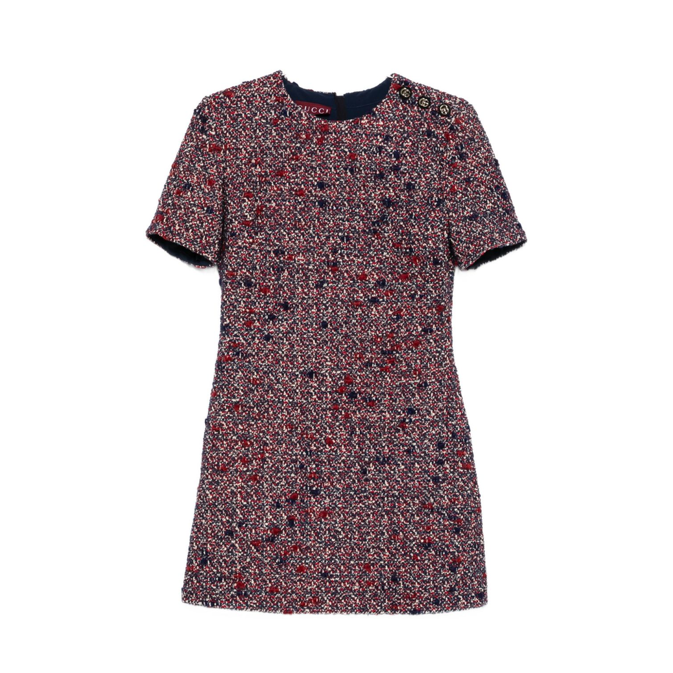 Wool Bouclé Dress in Red and Blue