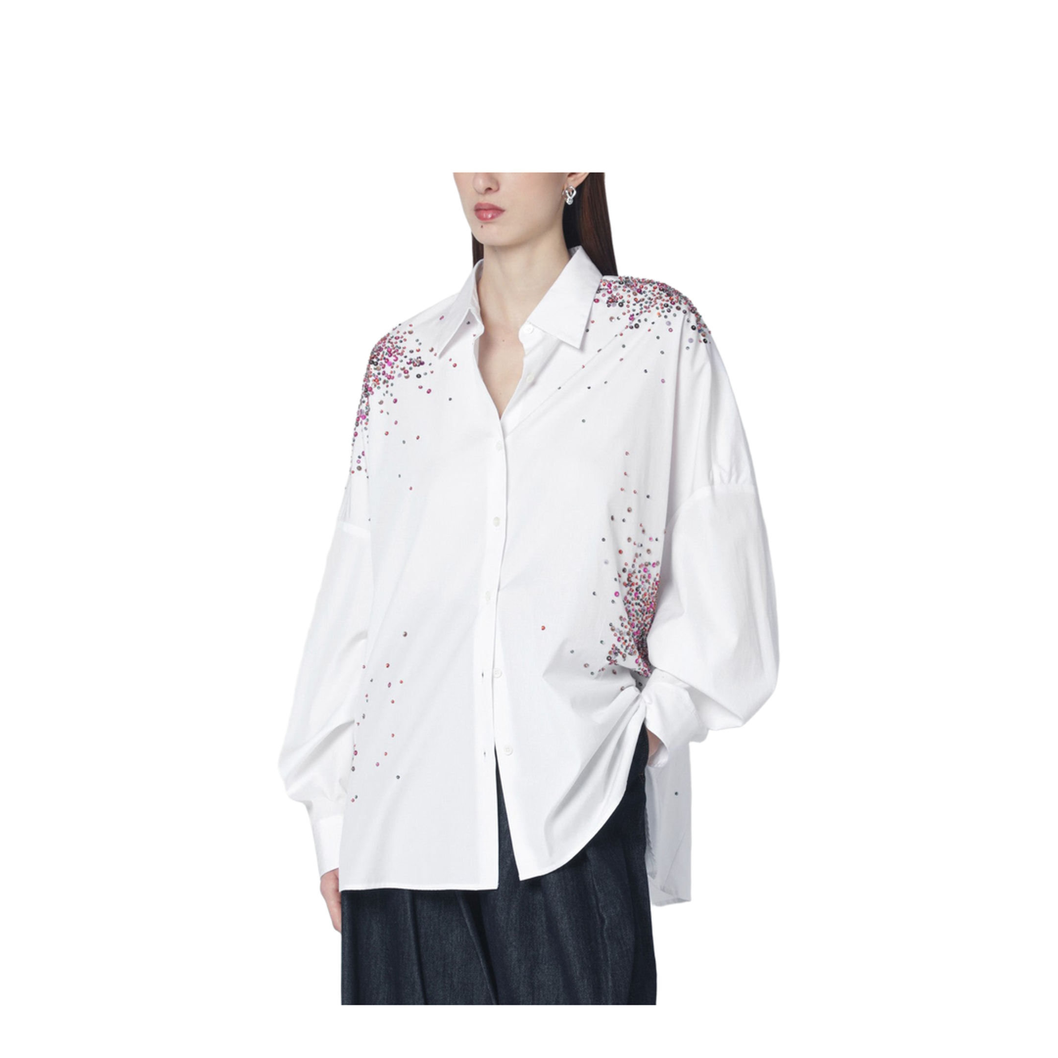 White Oversized Shirt with Firework Embroidery