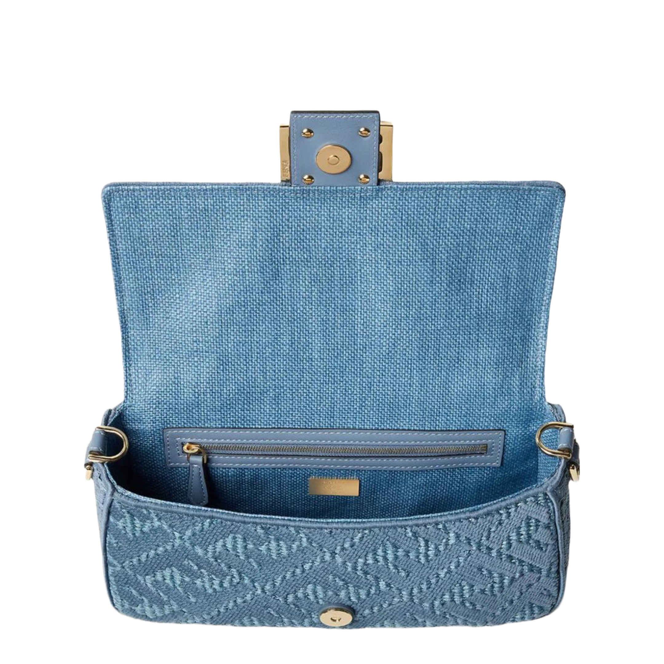 Baguette Raffia-Effect Shoulder Bag - Blue