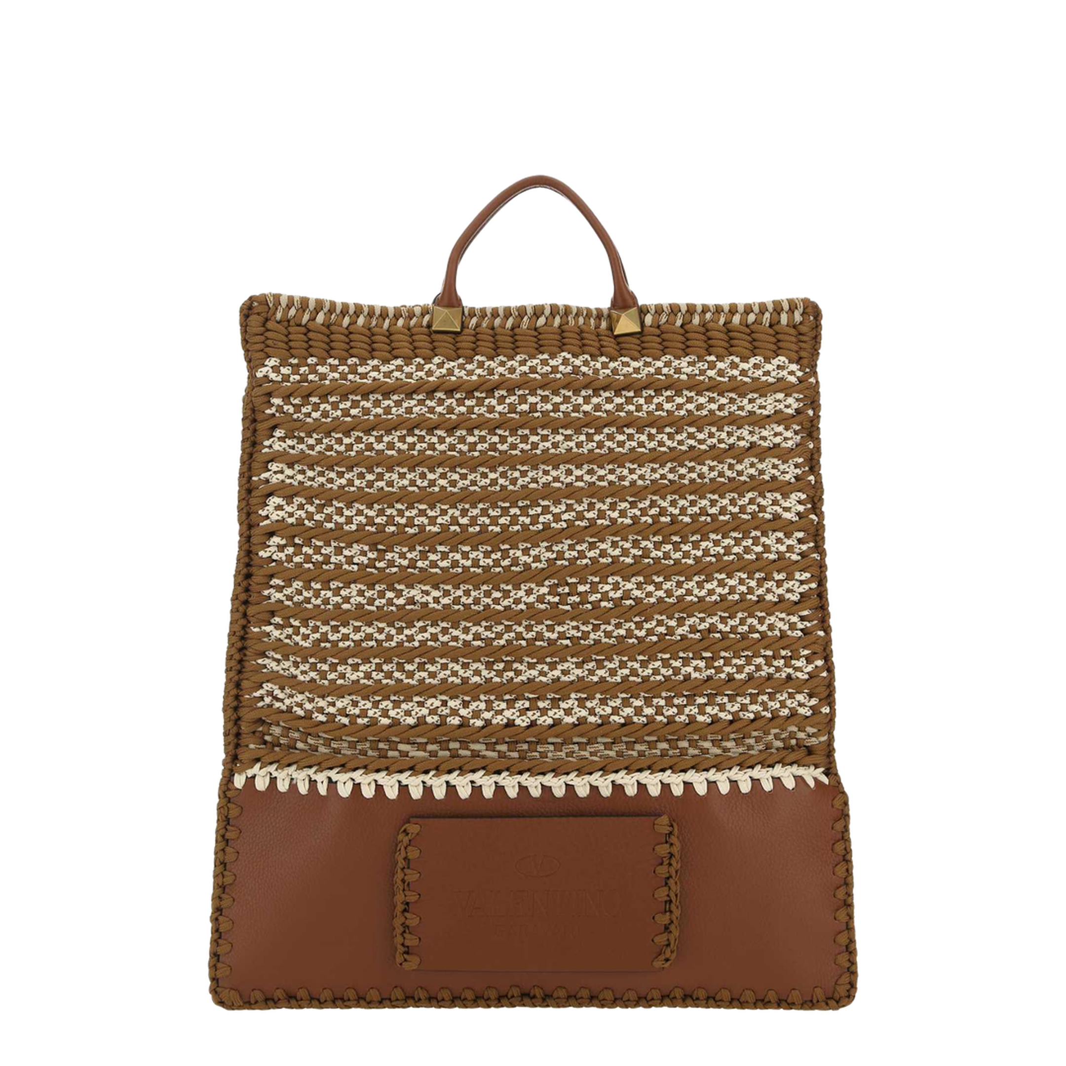 Multicolor Crochet And Leather Shopping Bag