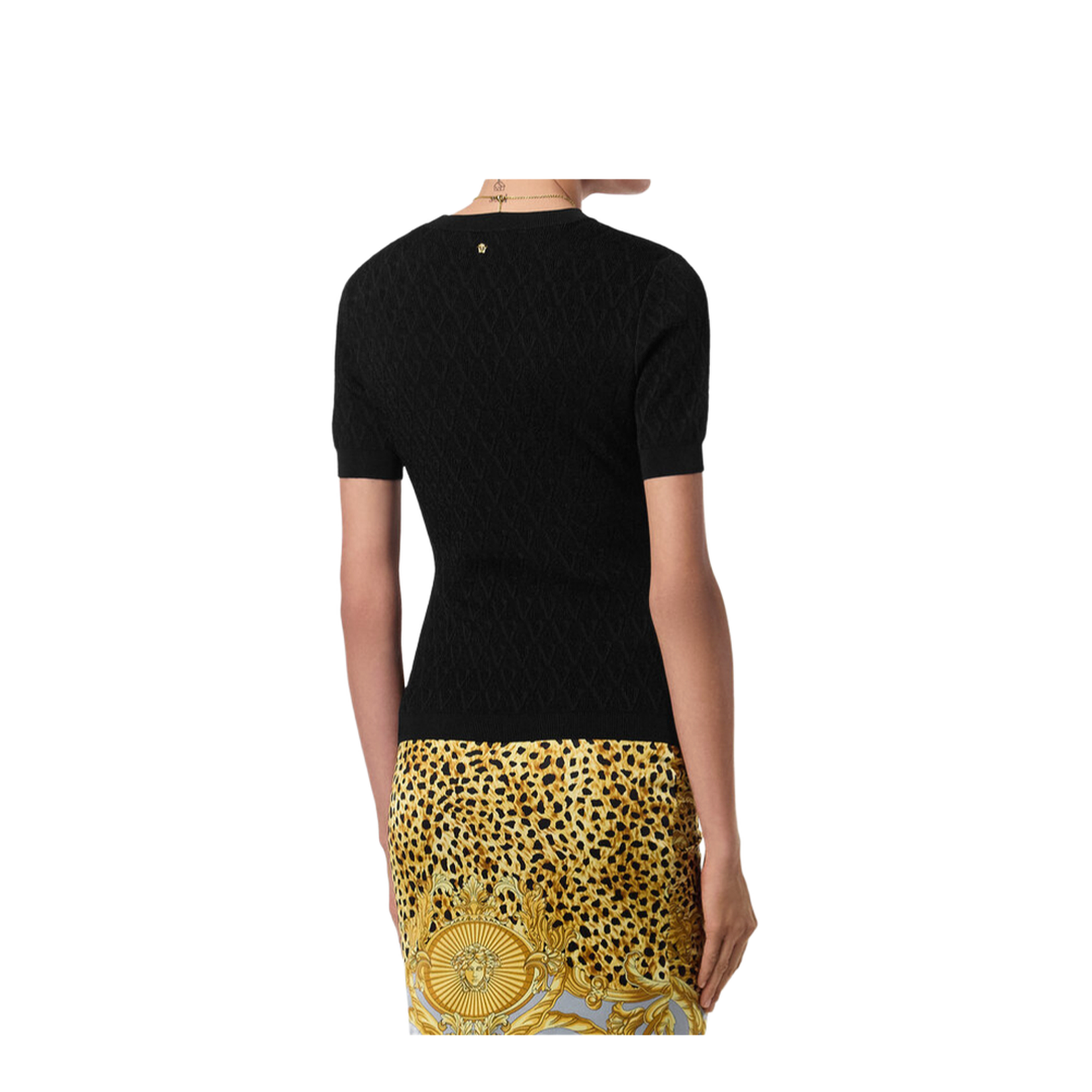 Logo V Jacquard Knit T-Shirt