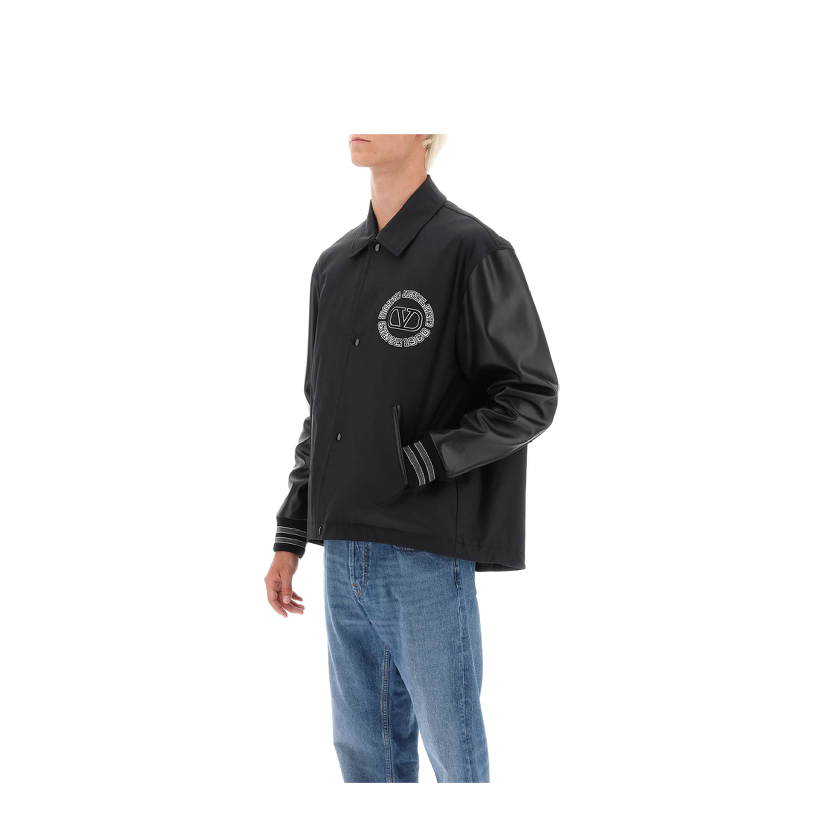 Black Leather Sleeves Nylon Bomber