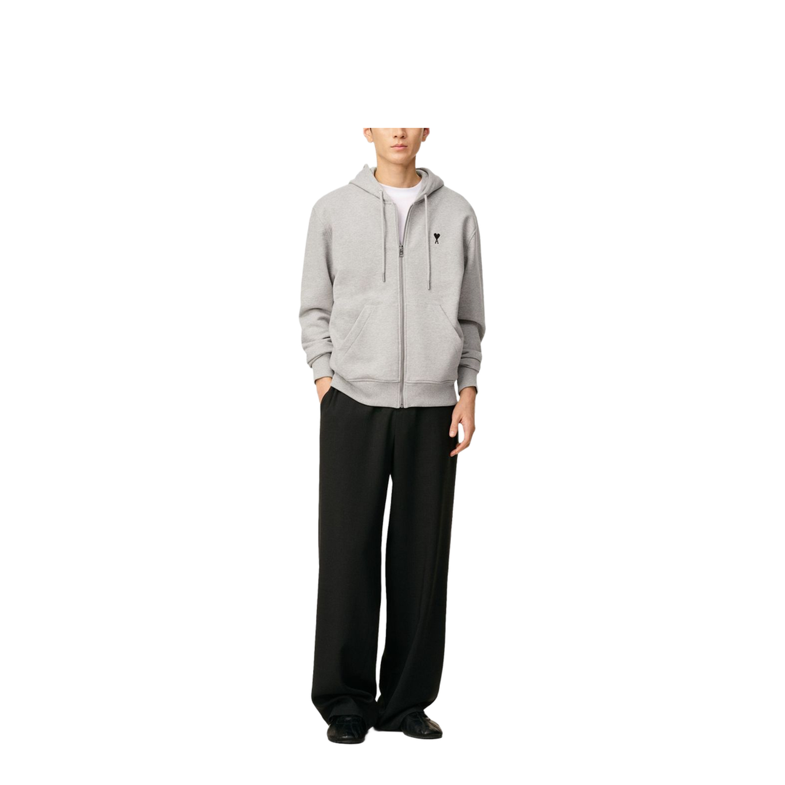 Grey Cotton Zipped Hoodie