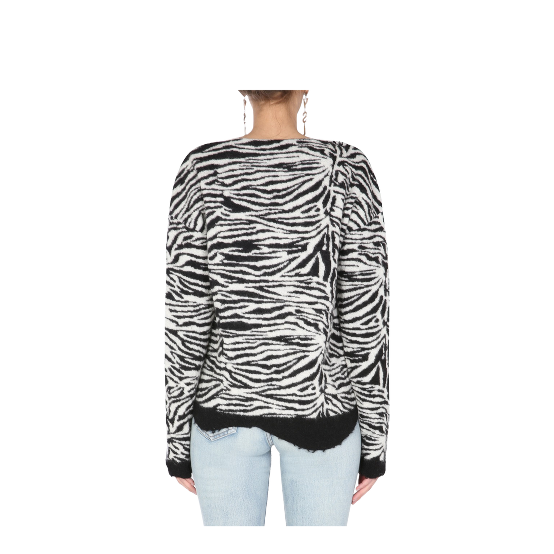 Black White Wool Mohair Blend Zebra-Pattern Ripped Jumper
