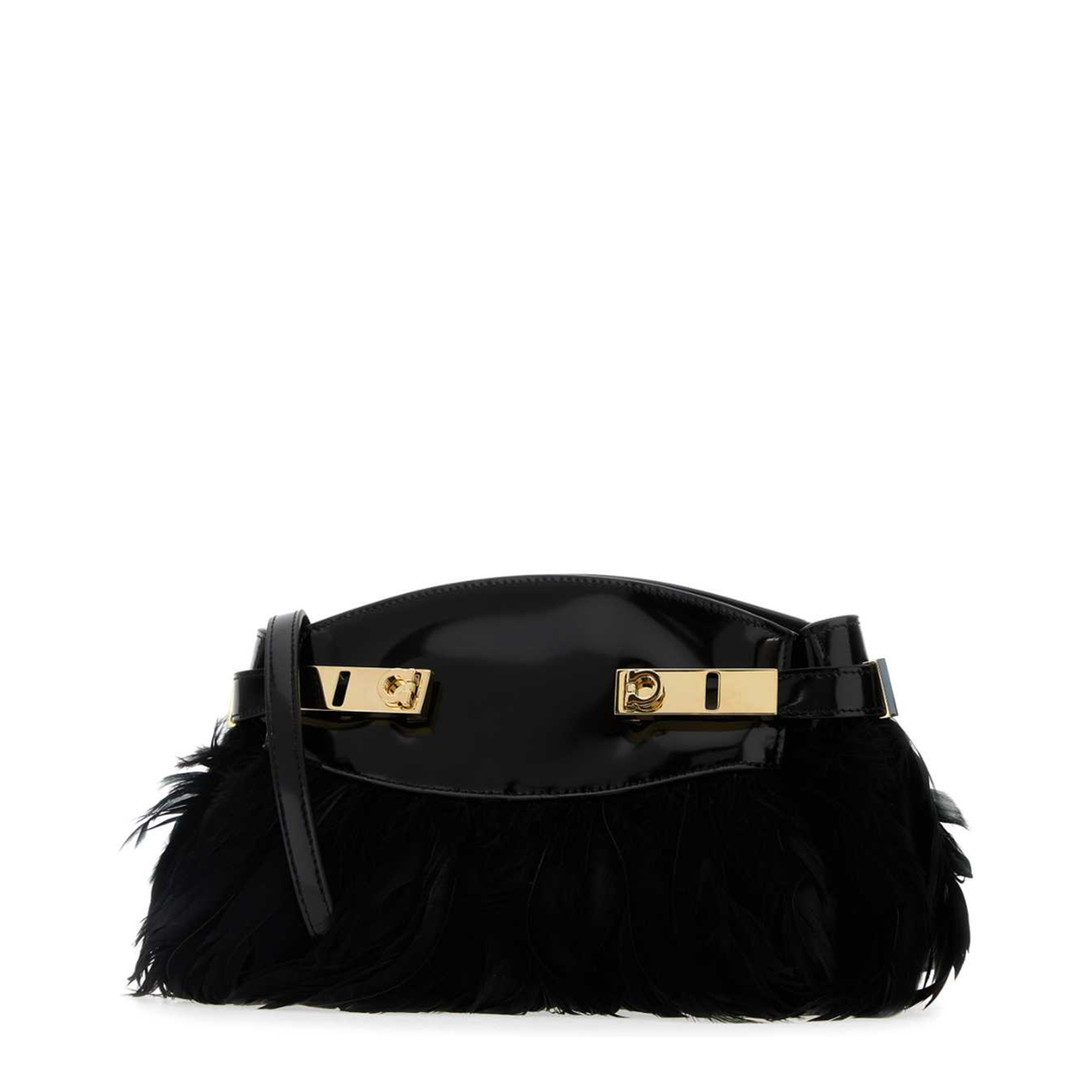 Black Leather And Feathers Hug Clutch