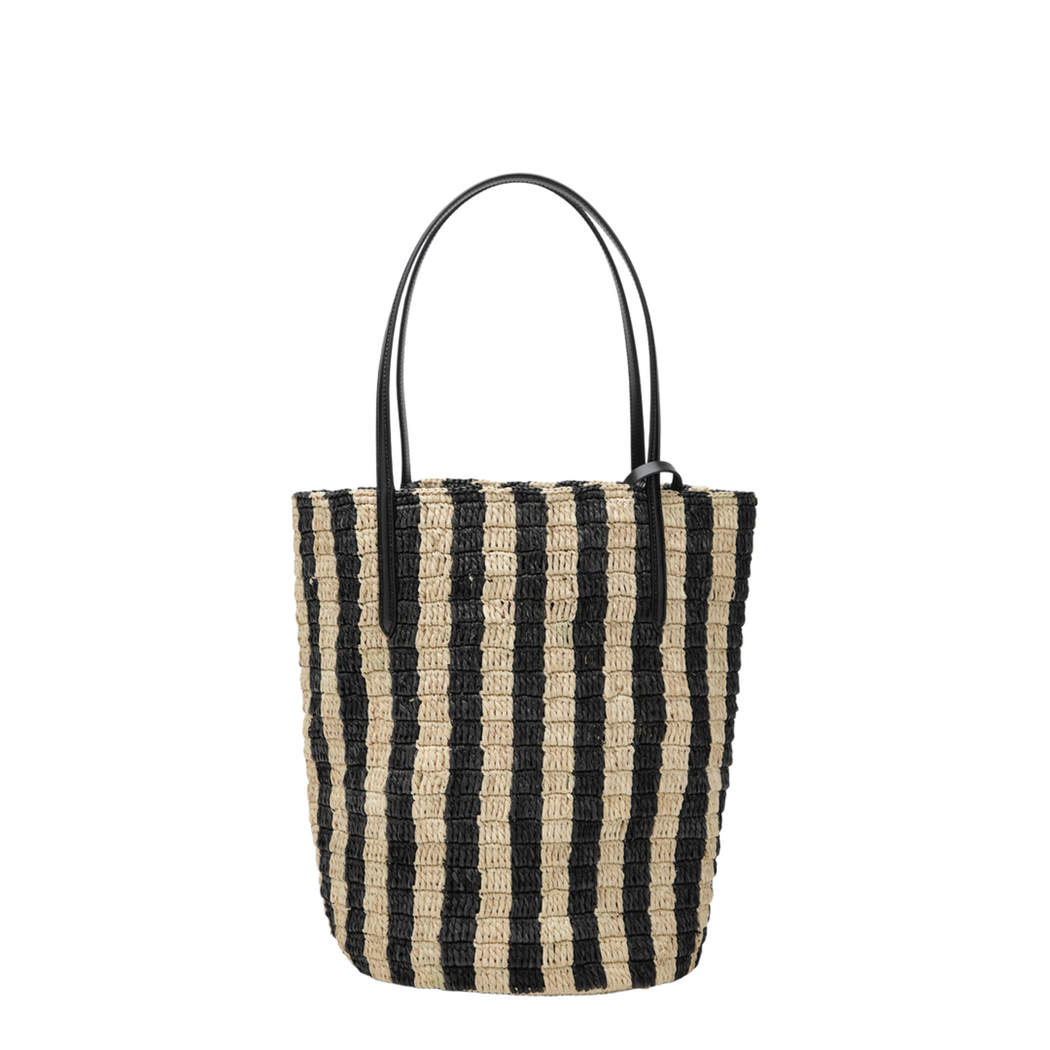 Striped Shoulder Bag in Raffia and Leather