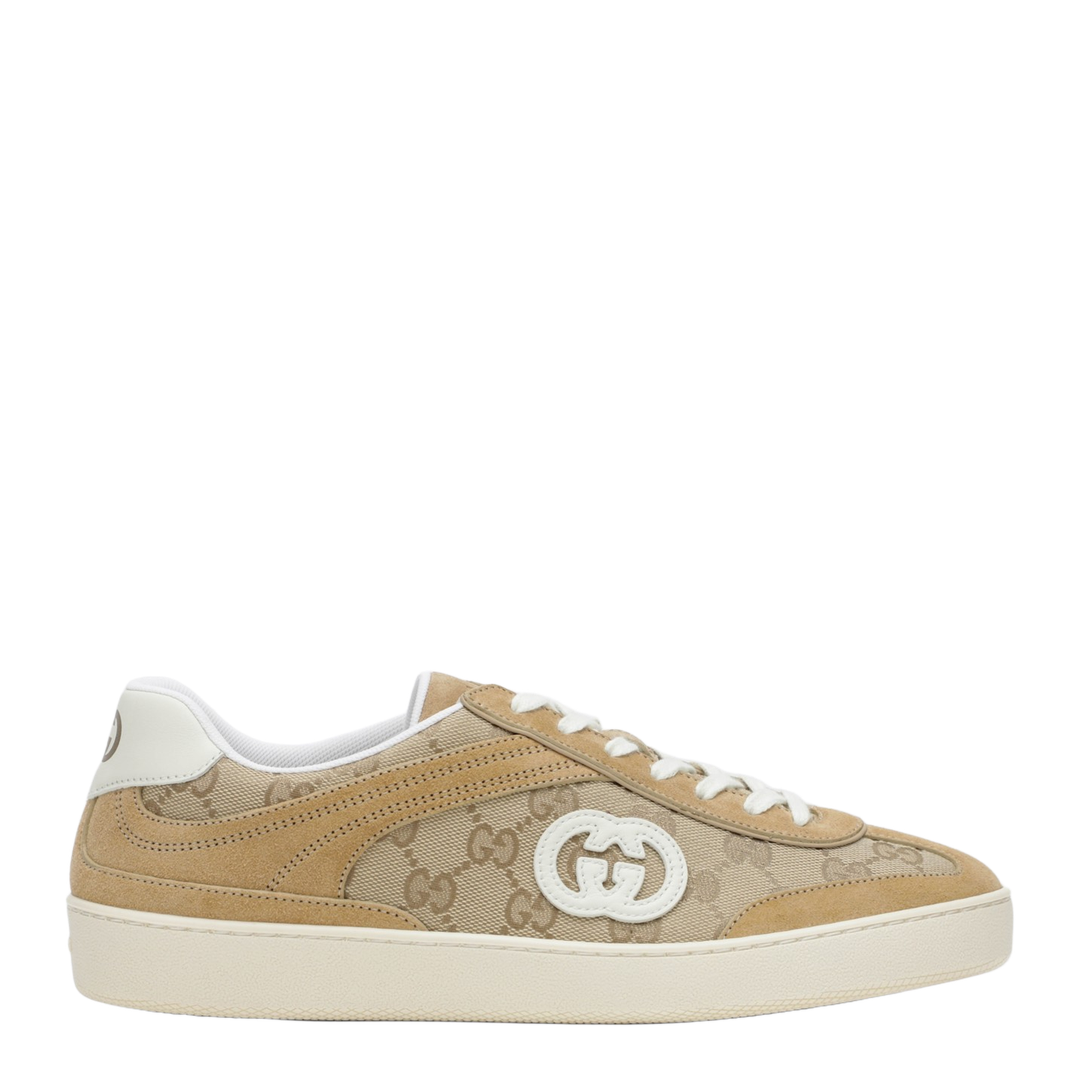 Beige G75 Sneaker in Suede and GG Fabric