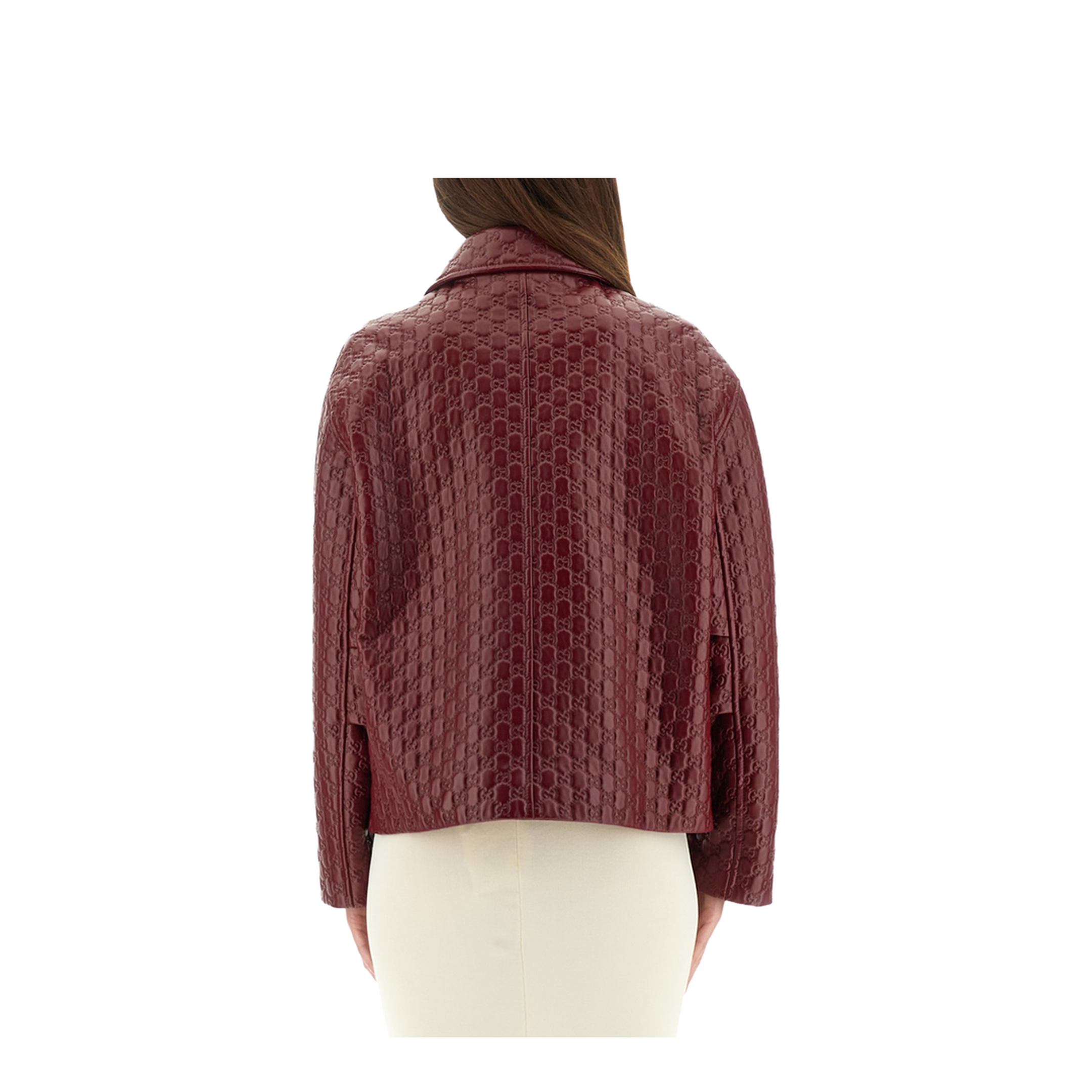 Oversized Leather Jacket with Embossed GG