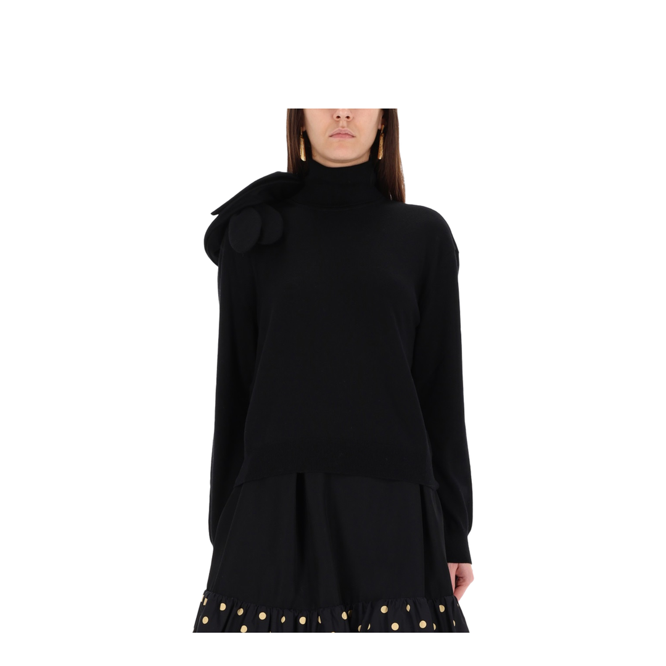 Black Turtleneck Sweater with Flower Detail