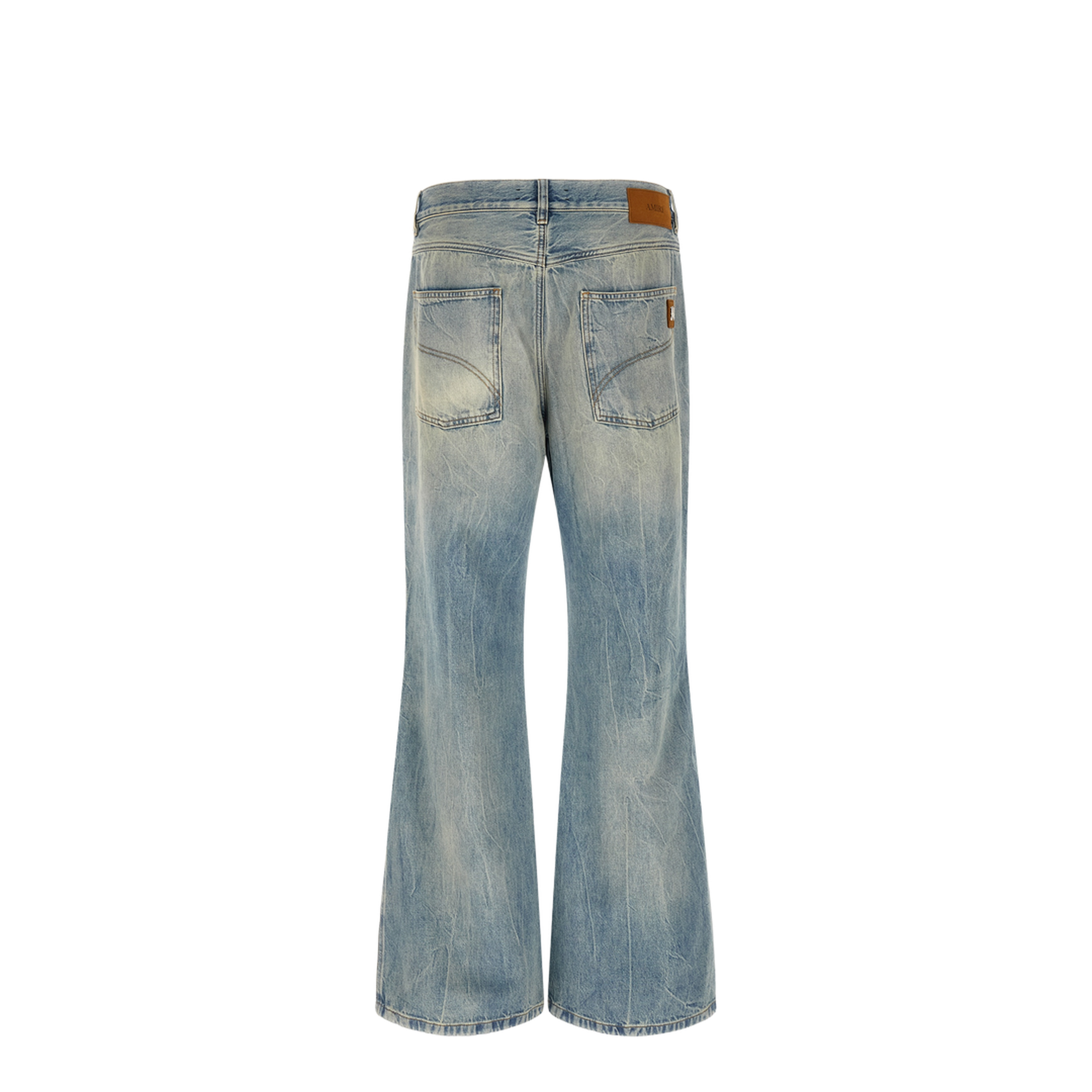 Blue Jeans With Logo Patch Applied On The Back In Cotton