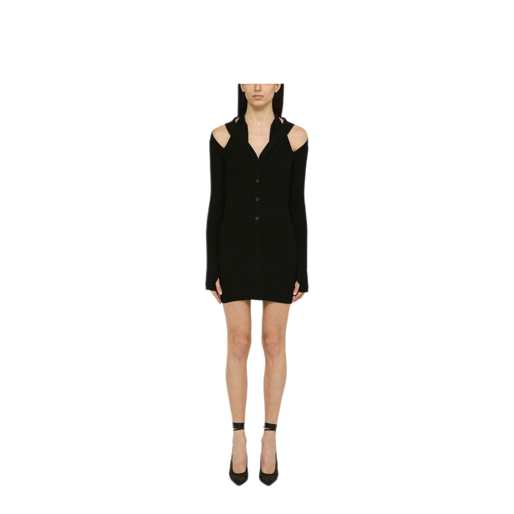 MAYFEYR - Andreādamo - Black Ribbed Mini Dress With Cut Out - ADPS24DR15748169VI0473